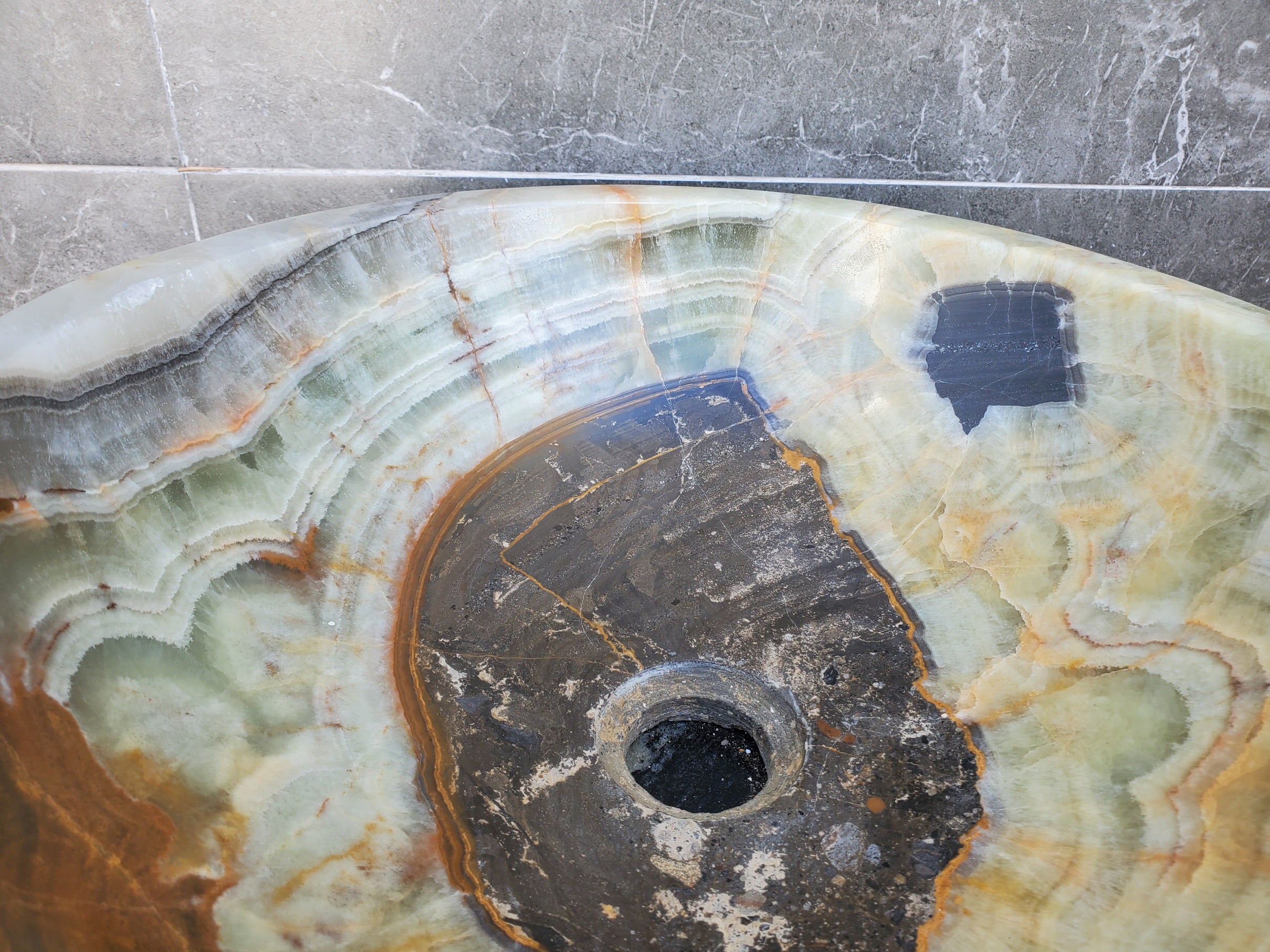S29_28 Onyx Stone Vessel Bathroom Sink - 15 x 15 inch