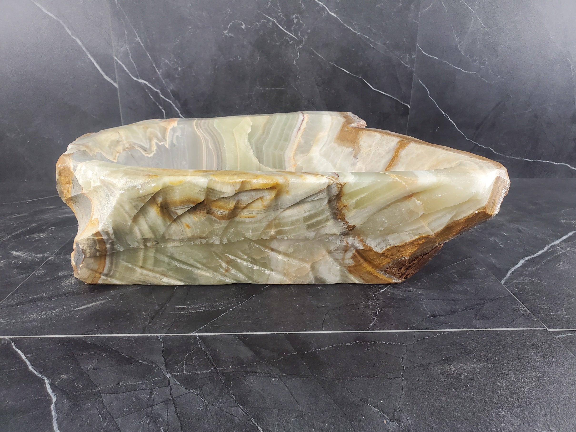 S25_08 Green Onyx Stone Vessel Bathroom Sink - 16 x 14.5 inch