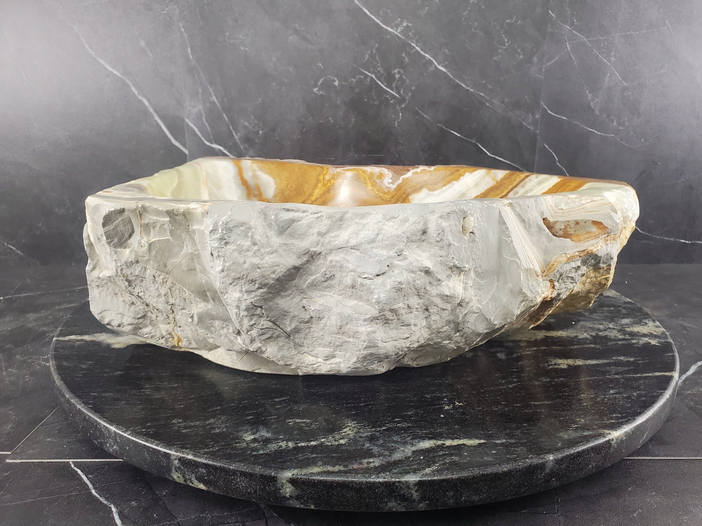 S25_09 Green Onyx Stone Vessel Bathroom Sink - 15.5 x 14 inch