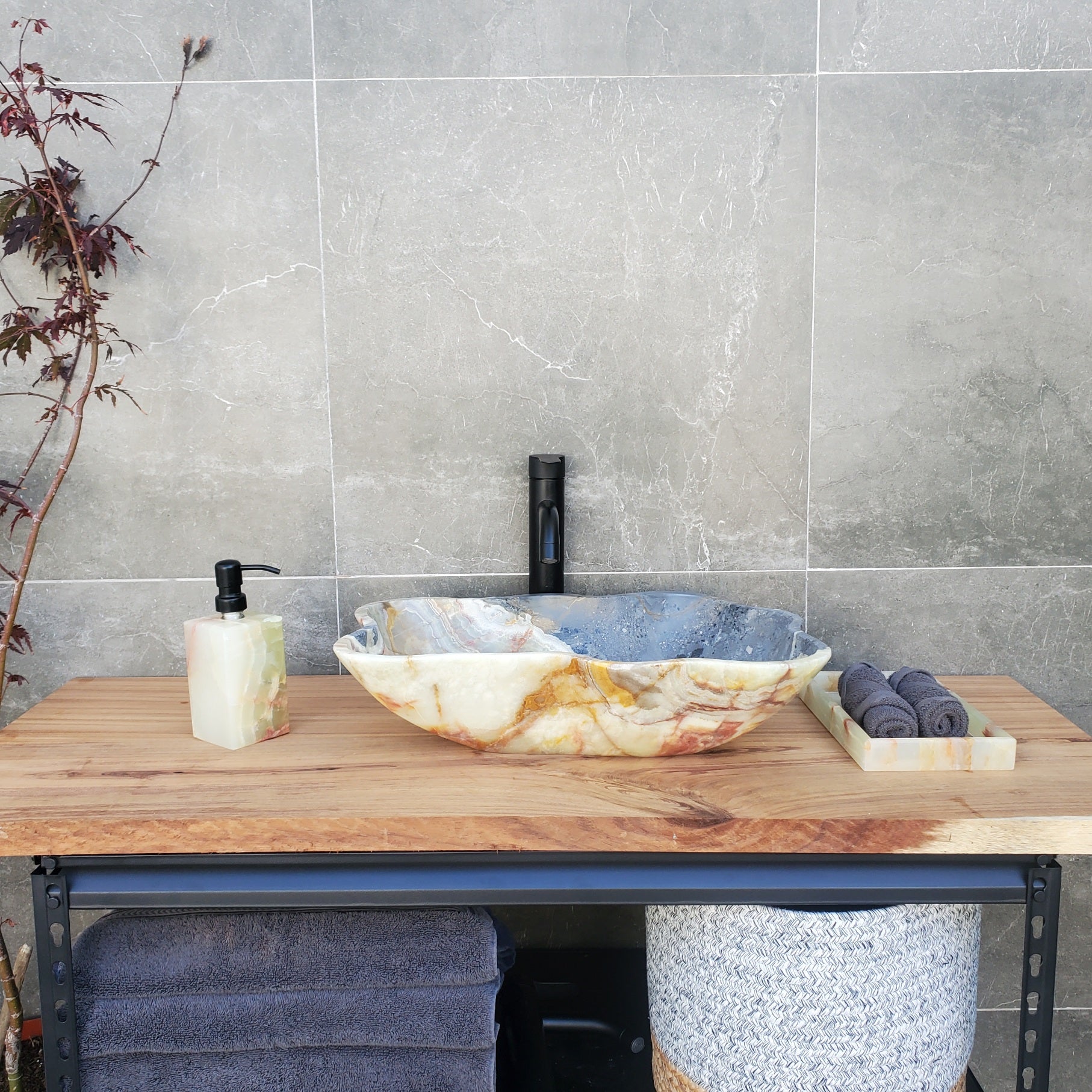 S30_18 Onyx Stone Vessel Bathroom Sink - 19 x 14 inch