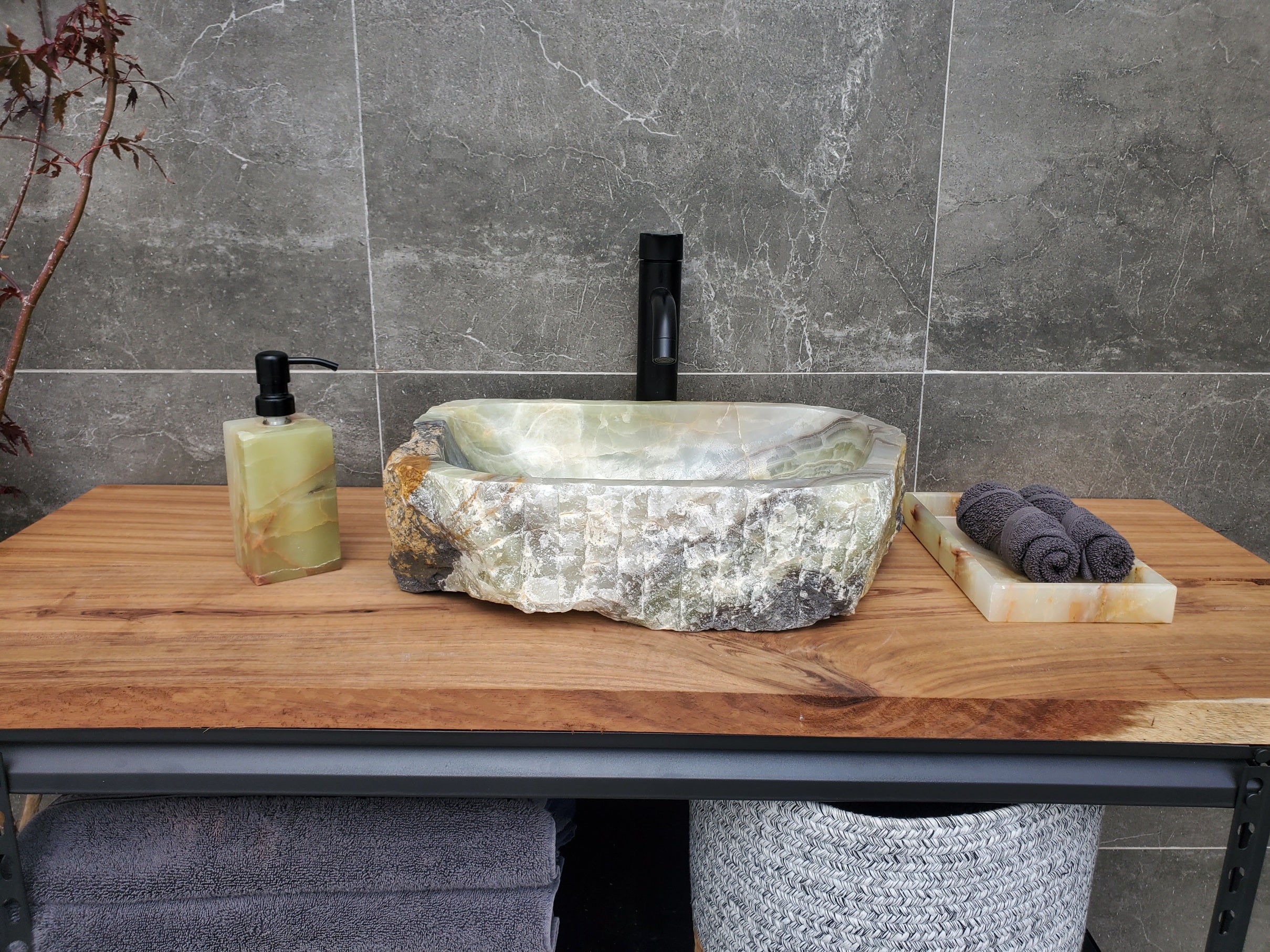 S29_32 Onyx Stone Vessel Bathroom Sink