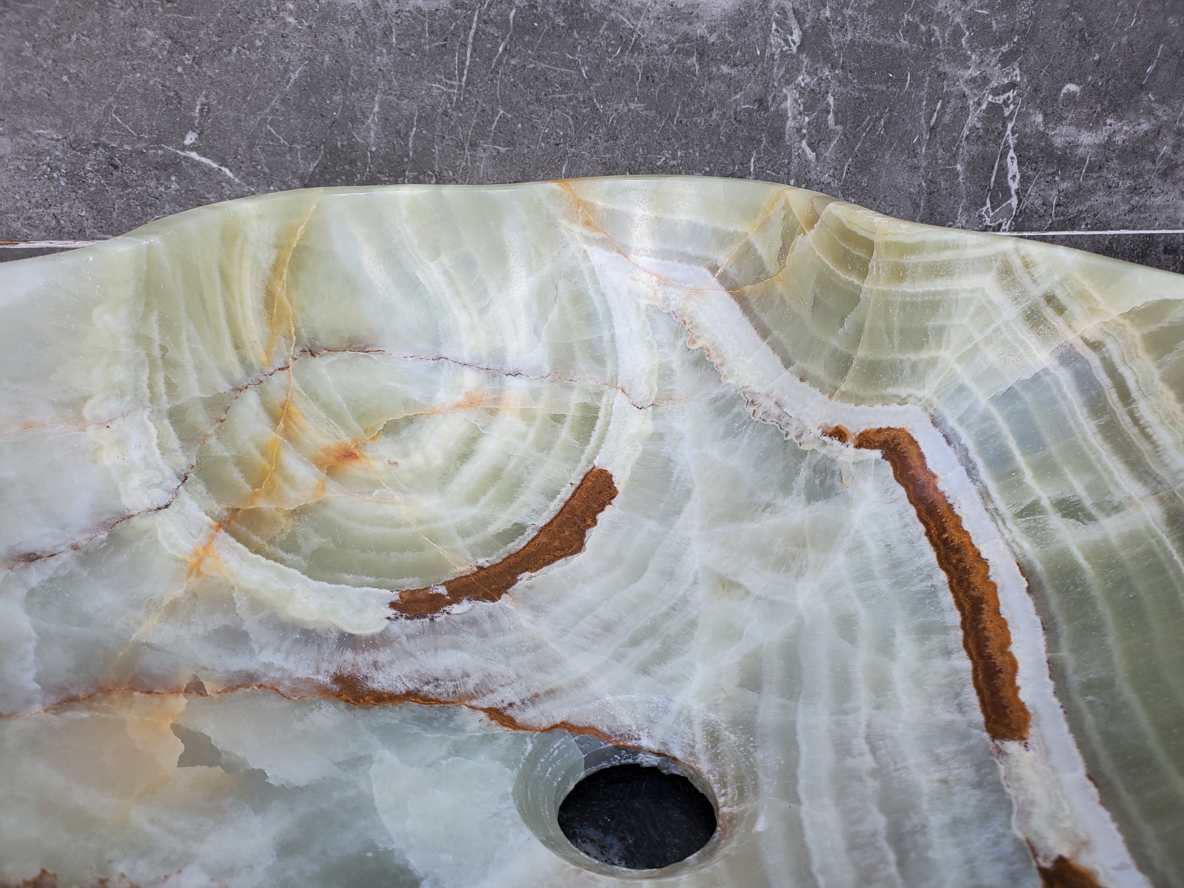 S30_14 Onyx Stone Vessel Bathroom Sink - 17.5 x 16 inch