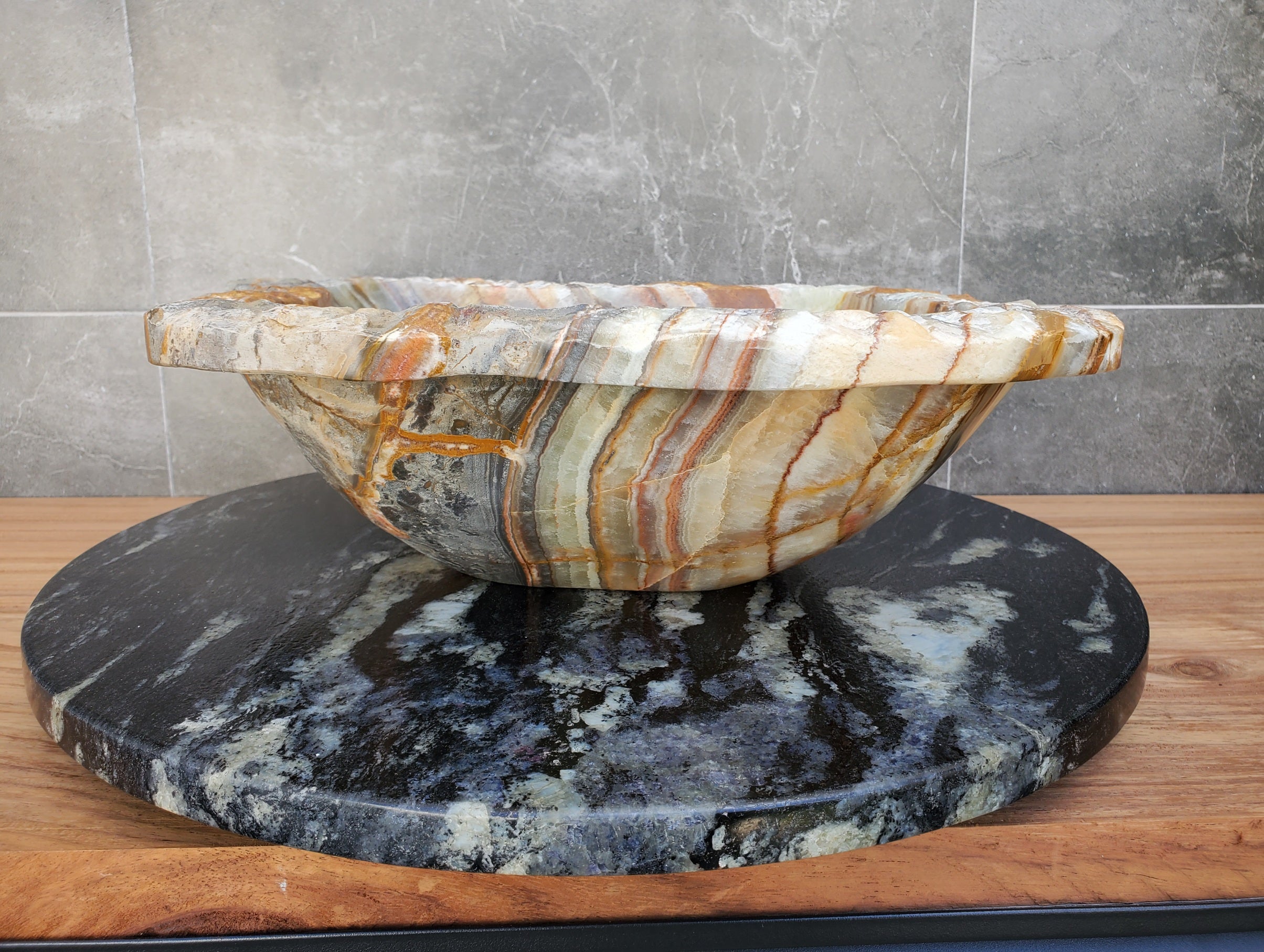 S29_15 Onyx Stone Vessel Bathroom Sink - 16 x 15.5 inch