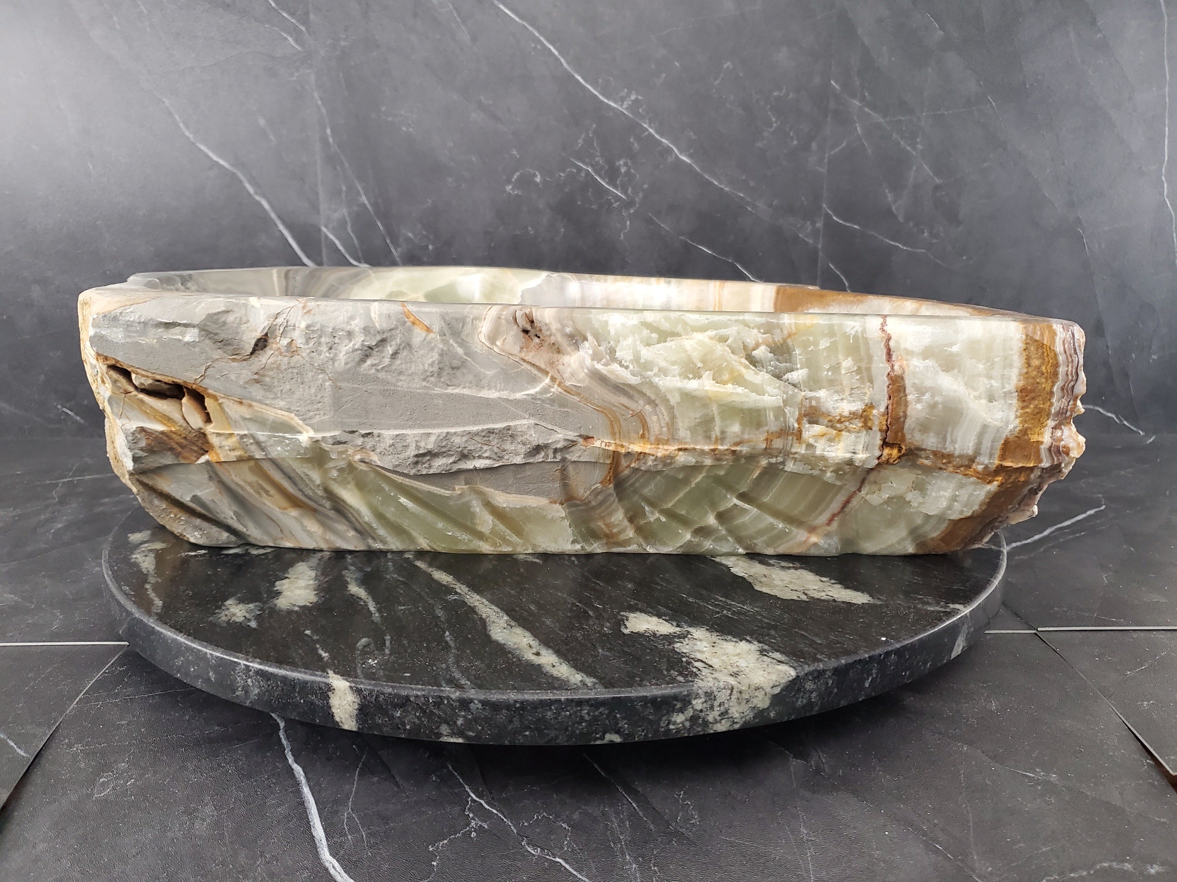 S25_12 Green Onyx Stone Vessel Bathroom Sink - 18 x 17 inch