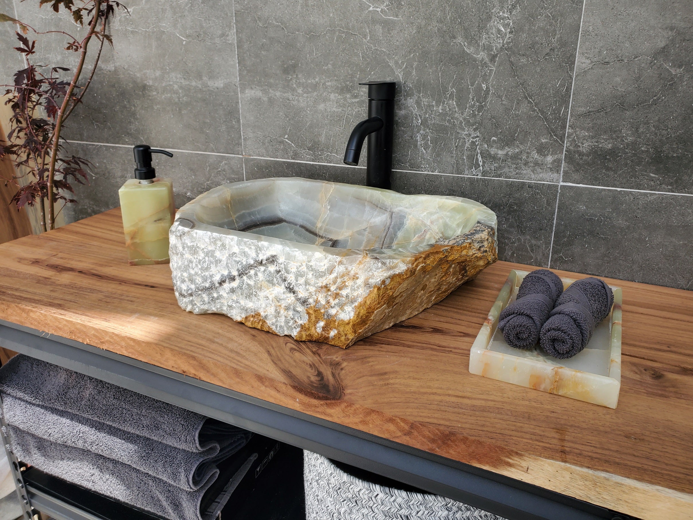 S29_33 Onyx Stone Vessel Bathroom Sink - 18 x 12.5 inch