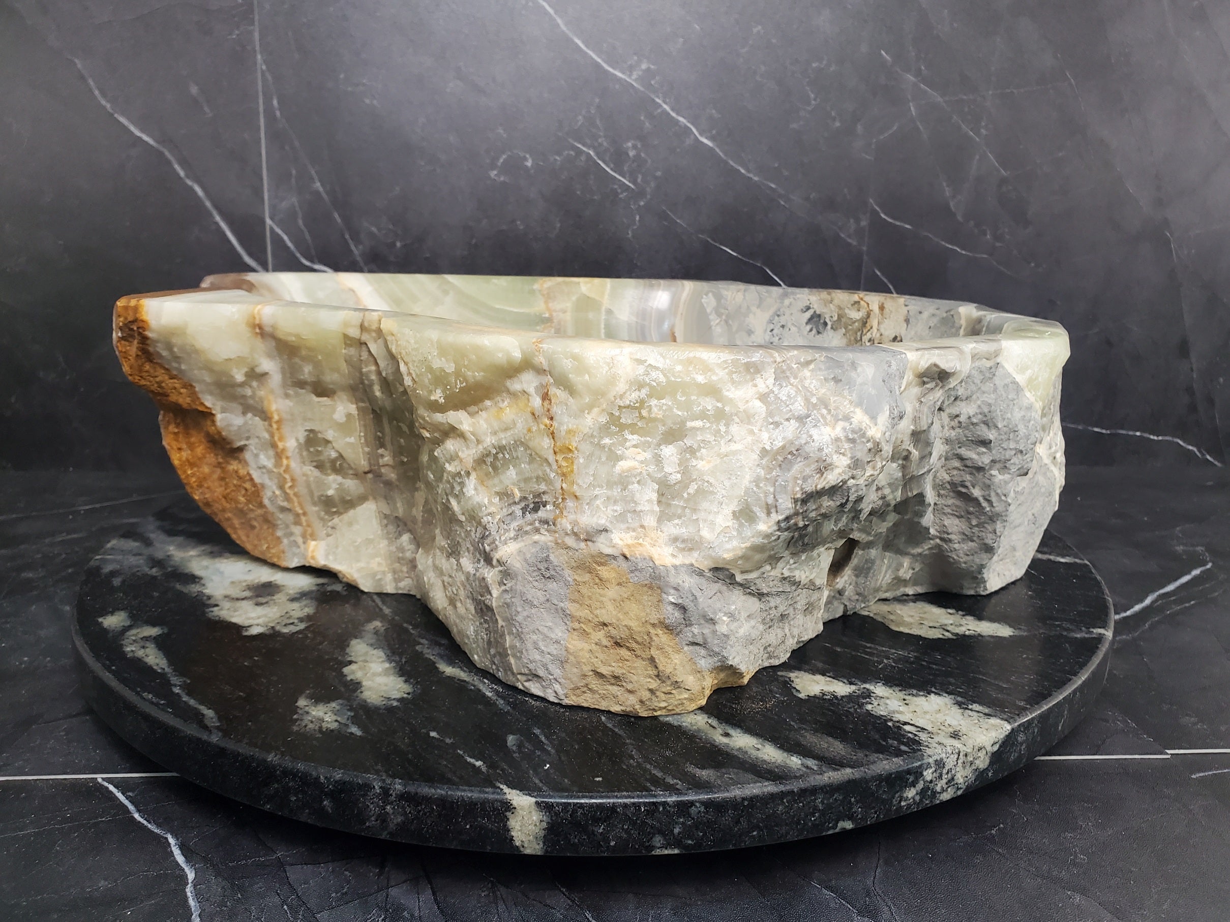 S25_11 Green Onyx Stone Vessel Bathroom Sink - 17.5 x 15 inch