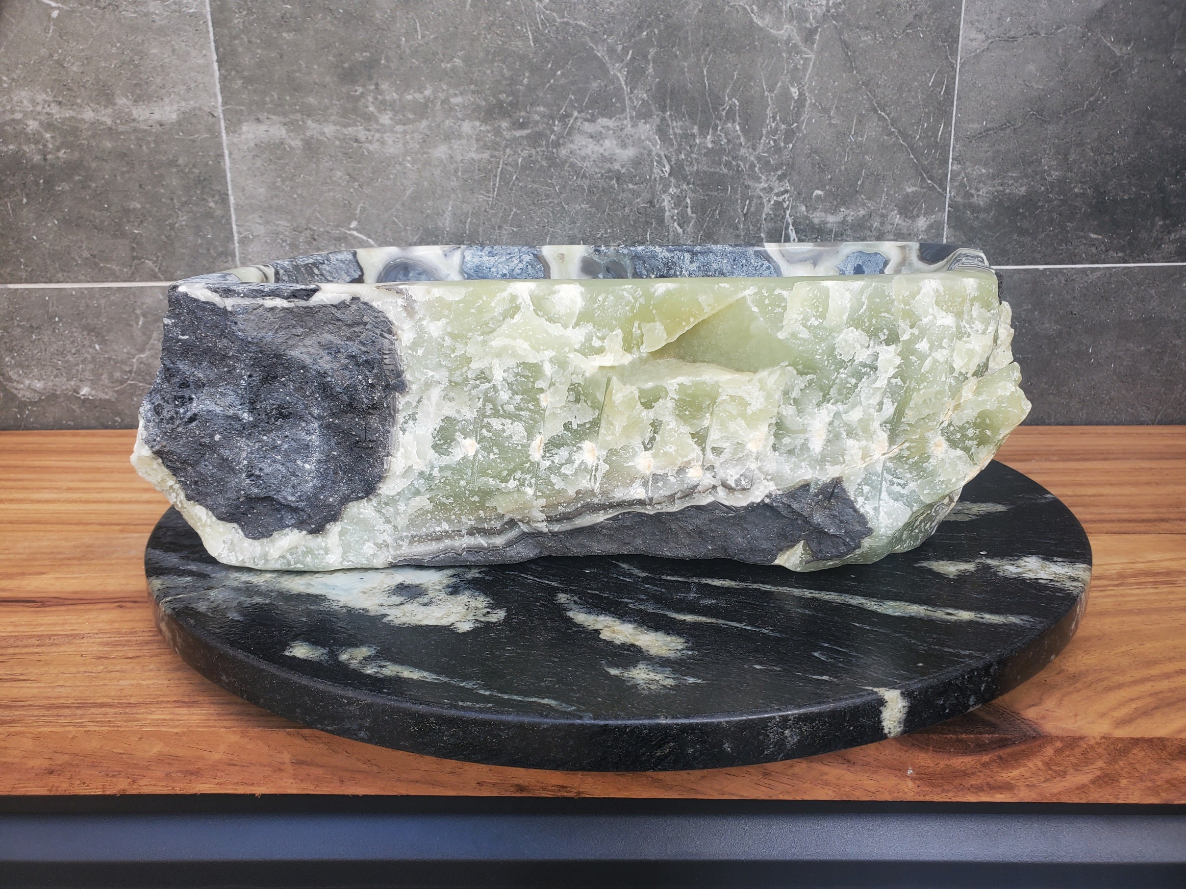 S30_21 Onyx Stone Vessel Bathroom Sink - 16.5 x 11 inch