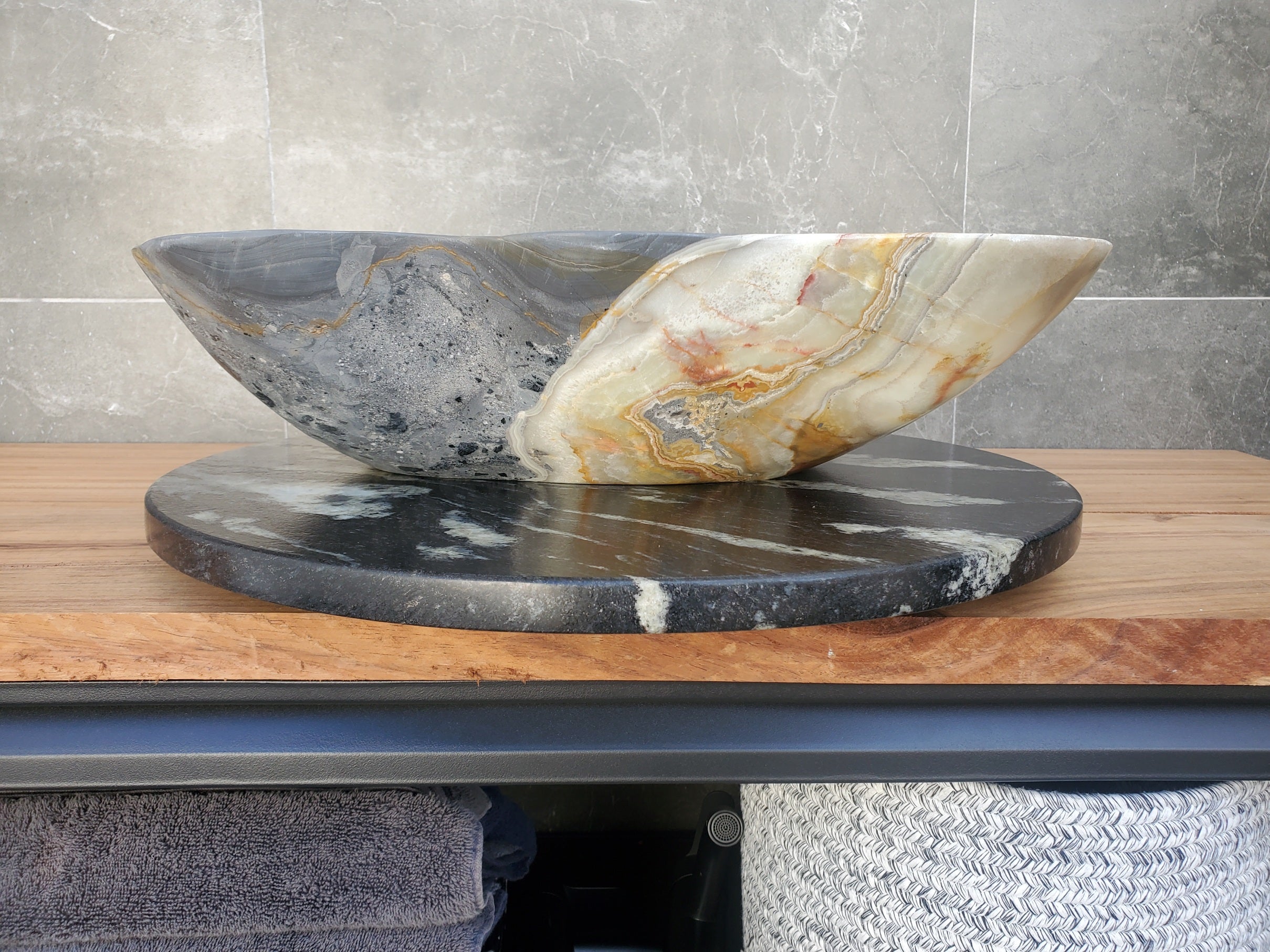 S30_18 Onyx Stone Vessel Bathroom Sink - 19 x 14 inch