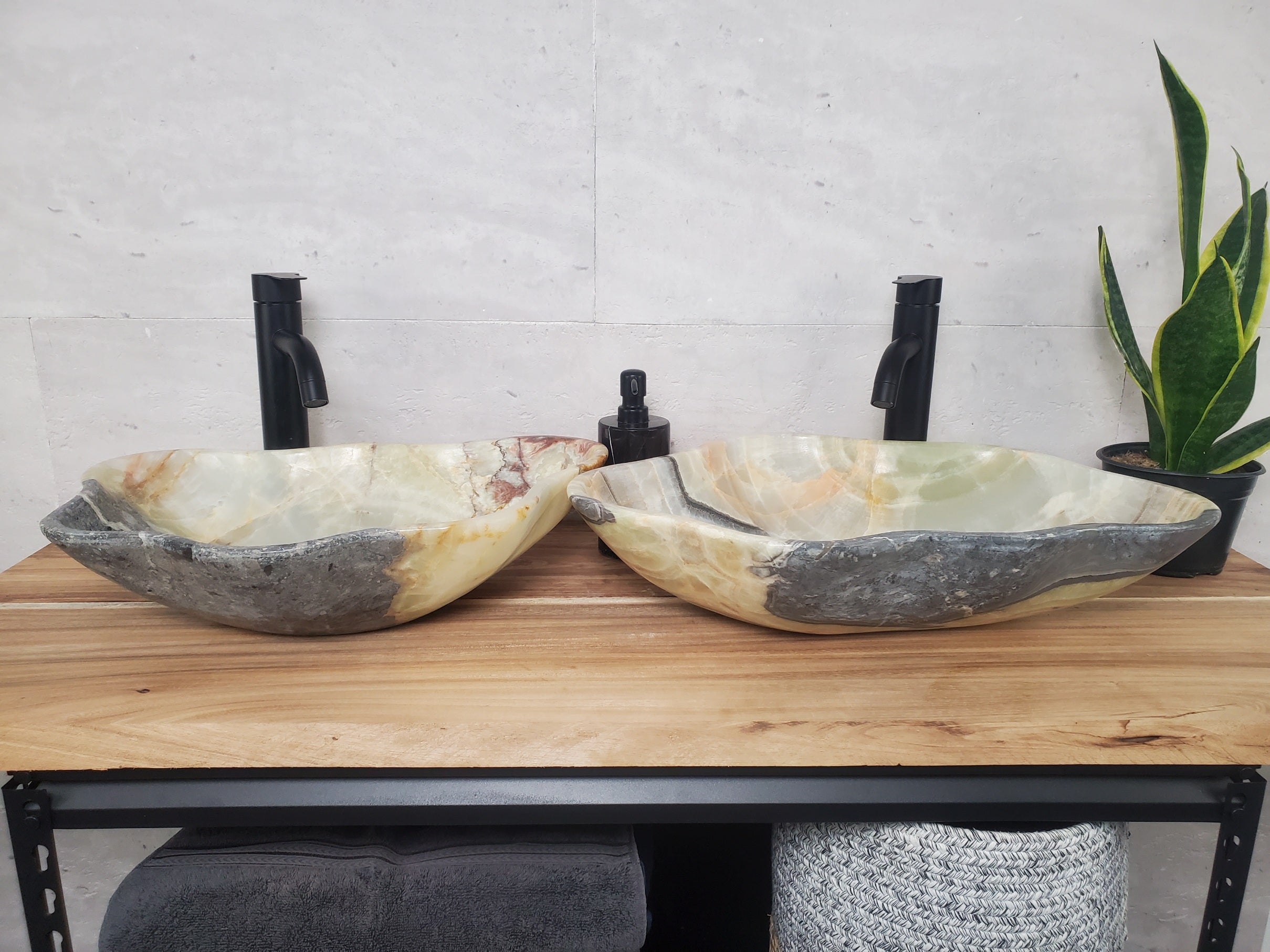 SET1038 Onyx Stone Vessel Bathroom Sink (Set of Two)