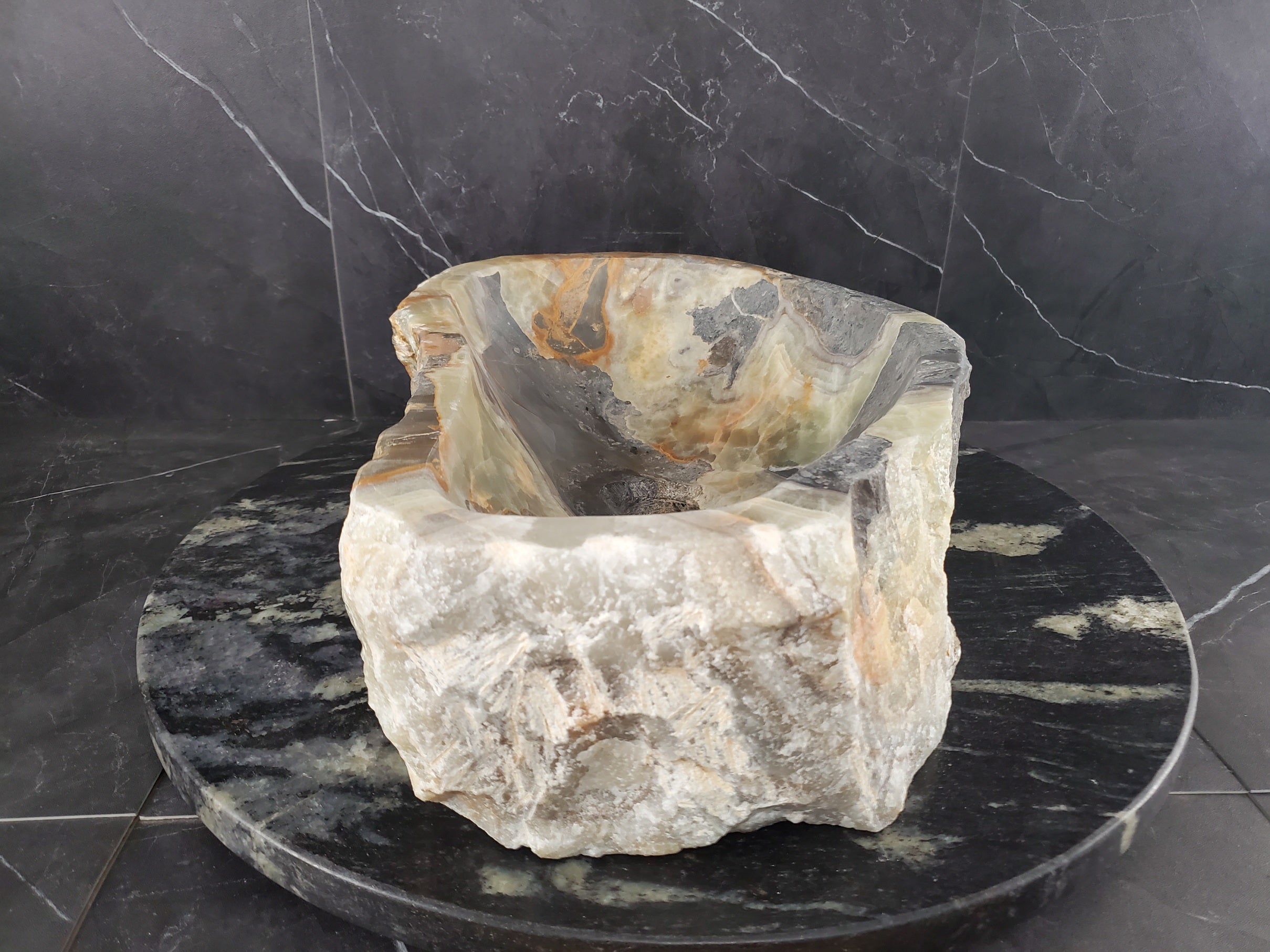 S25_19 Onyx Stone Vessel Bathroom Sink - 17 x 11 inch