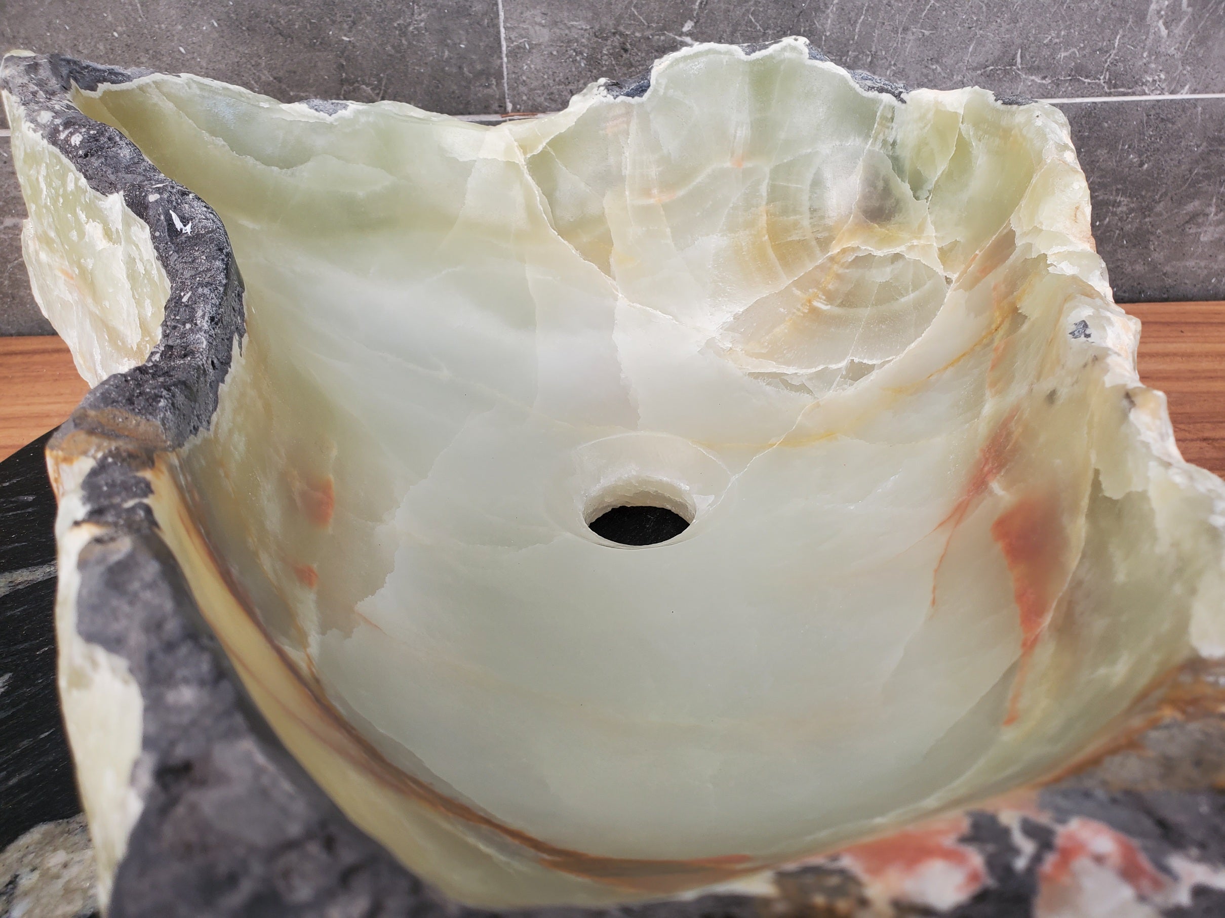 S31_17 Onyx Stone Vessel Bathroom Sink - 17.5 x 14 inch