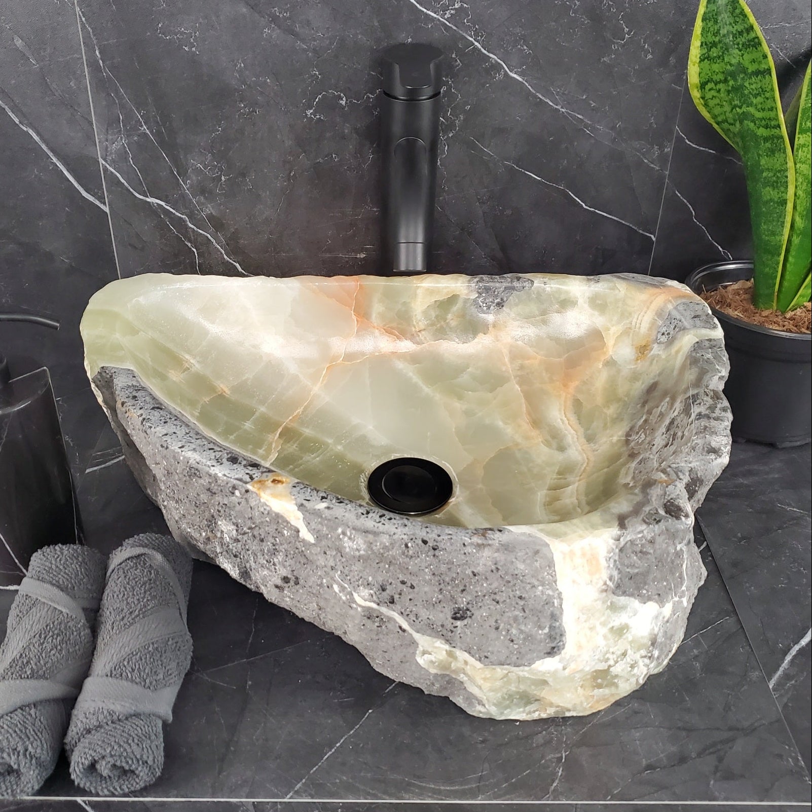 S26_07 Onyx Stone Vessel Bathroom Sink - 18 x 13 inch