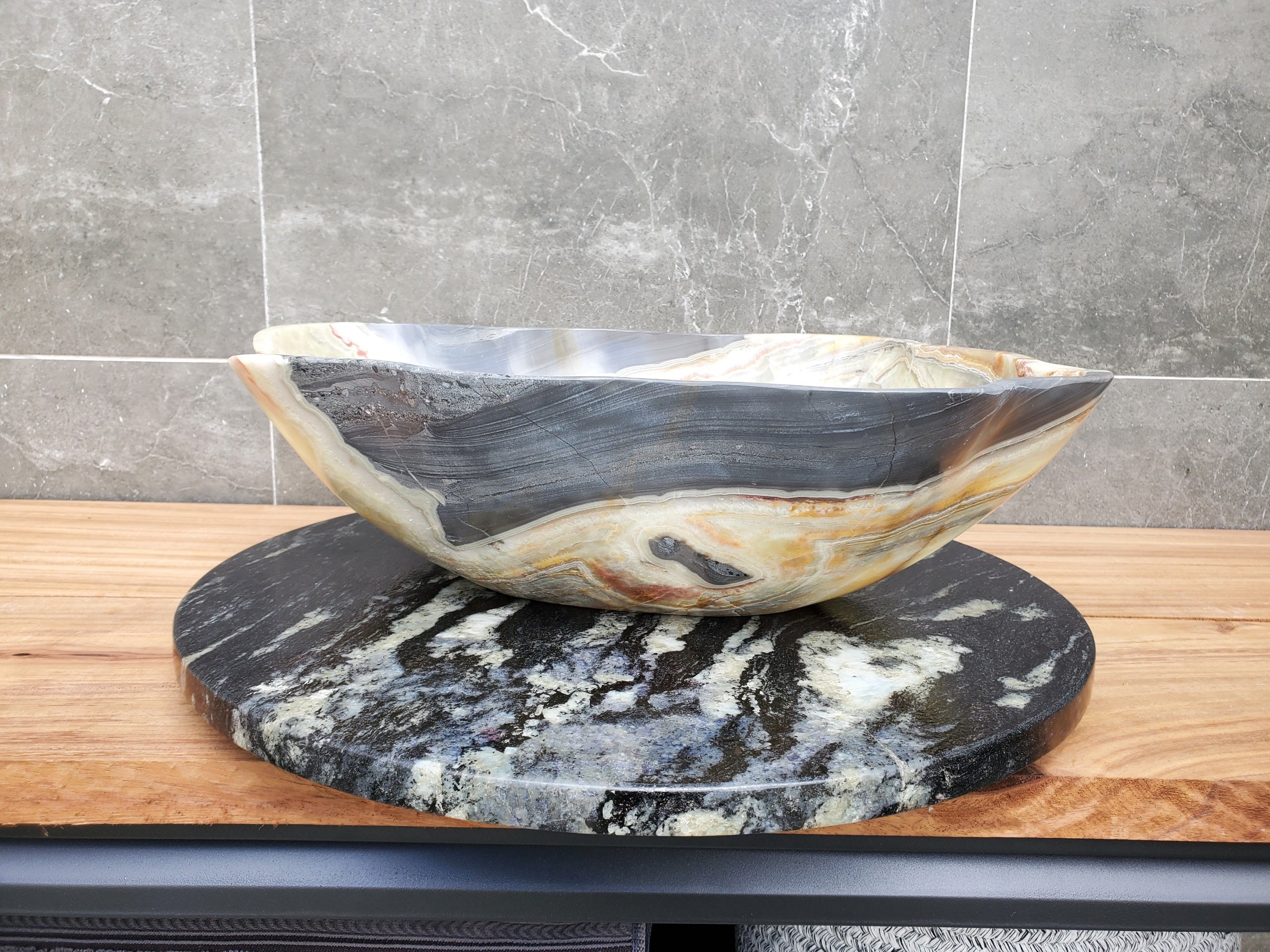 S31_01 Onyx Stone Vessel Bathroom Sink - 19 x 15 inch