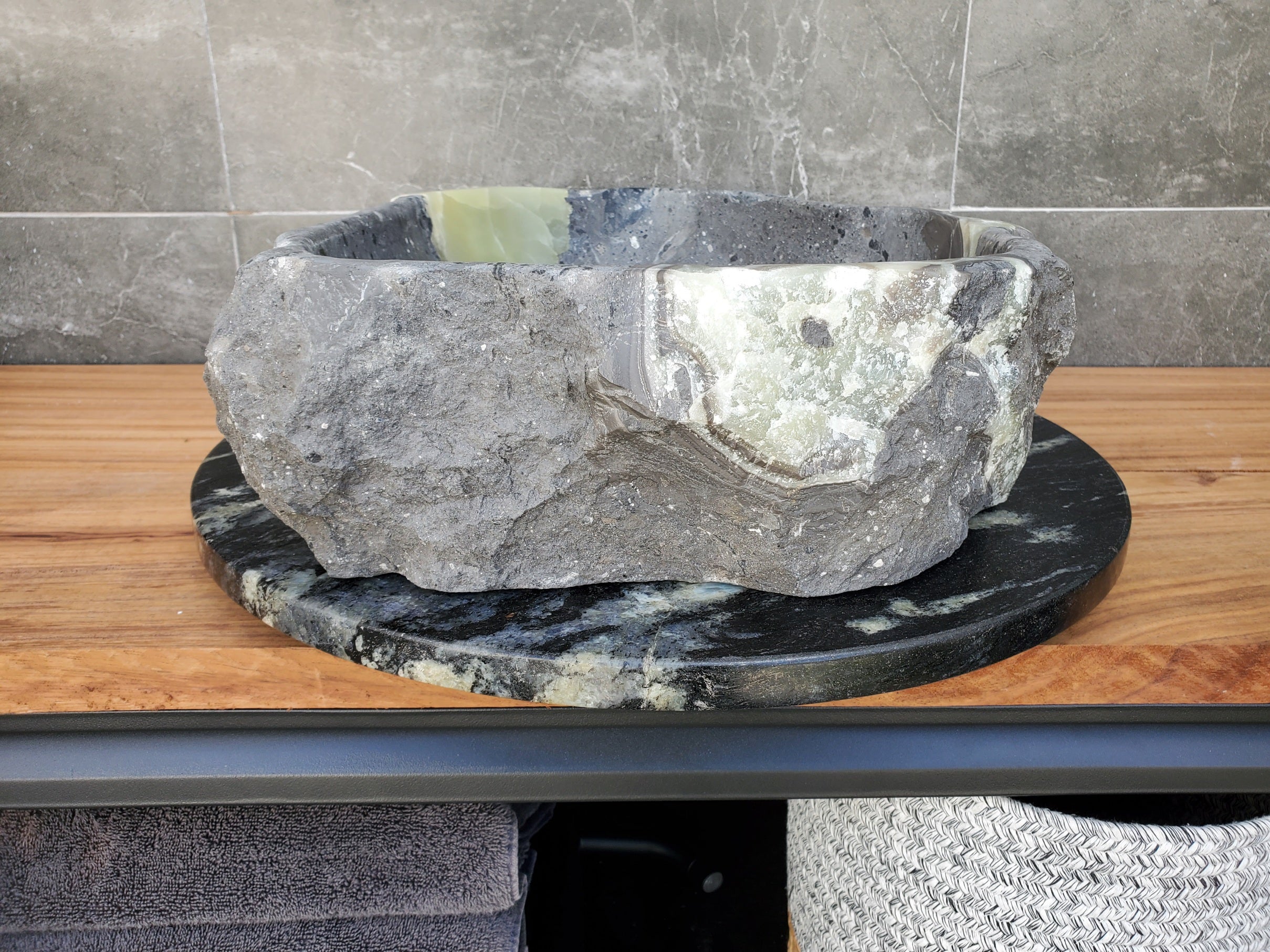 S30_23 Onyx Stone Vessel Bathroom Sink - 17.5 x 14 inch