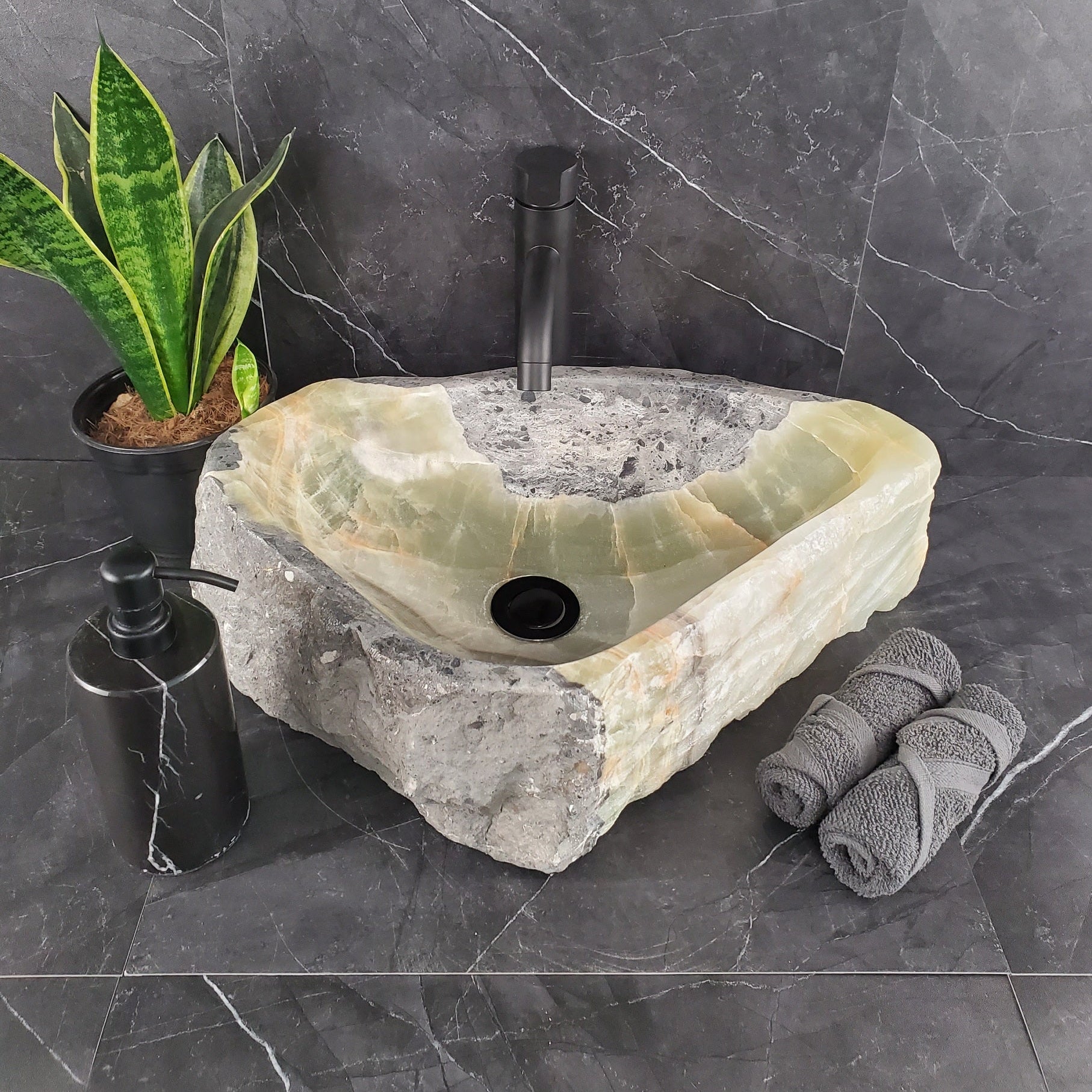 S26_11 Onyx Stone Vessel Bathroom Sink - 18 x 11 inch