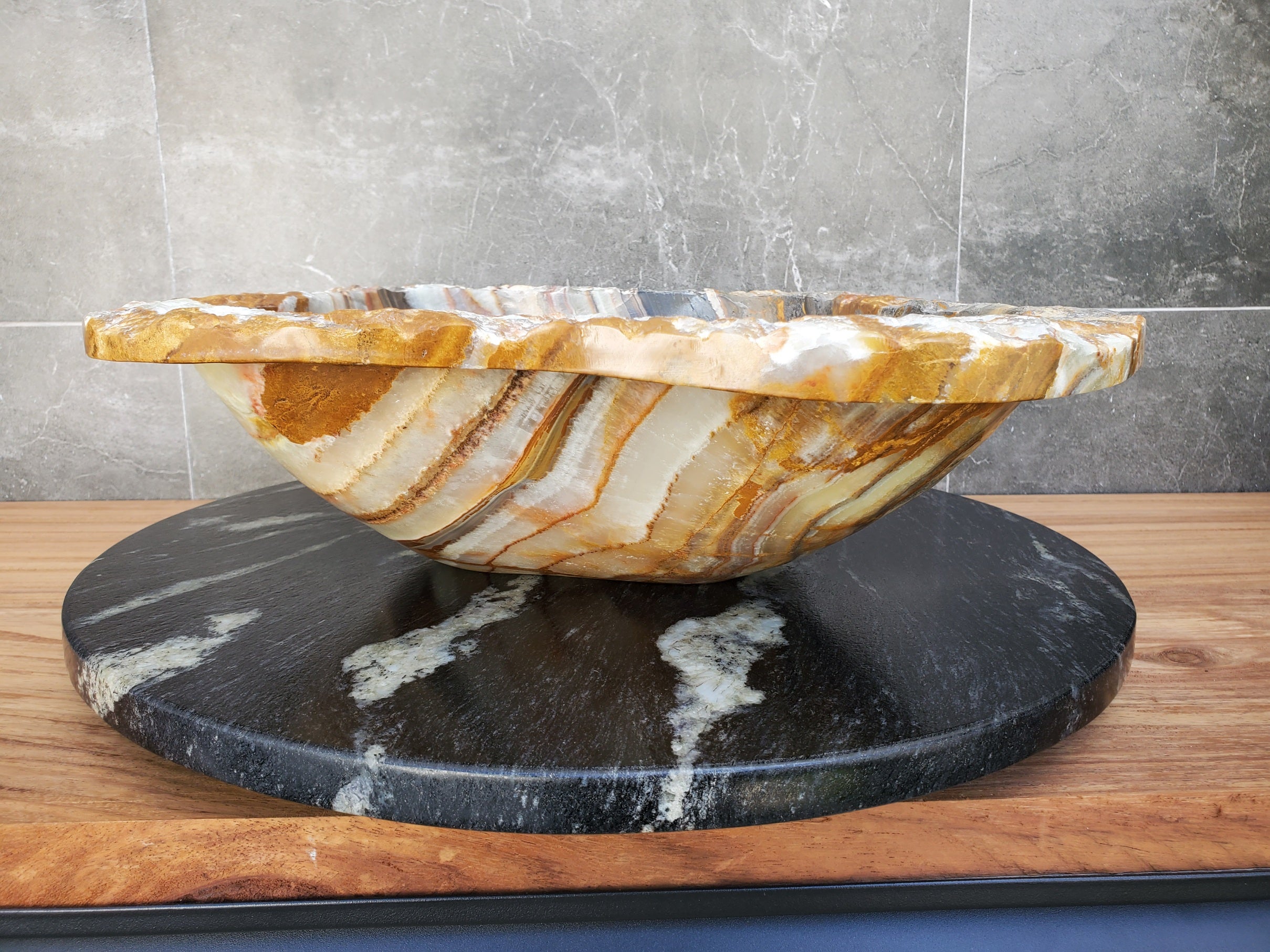 S29_15 Onyx Stone Vessel Bathroom Sink - 16 x 15.5 inch