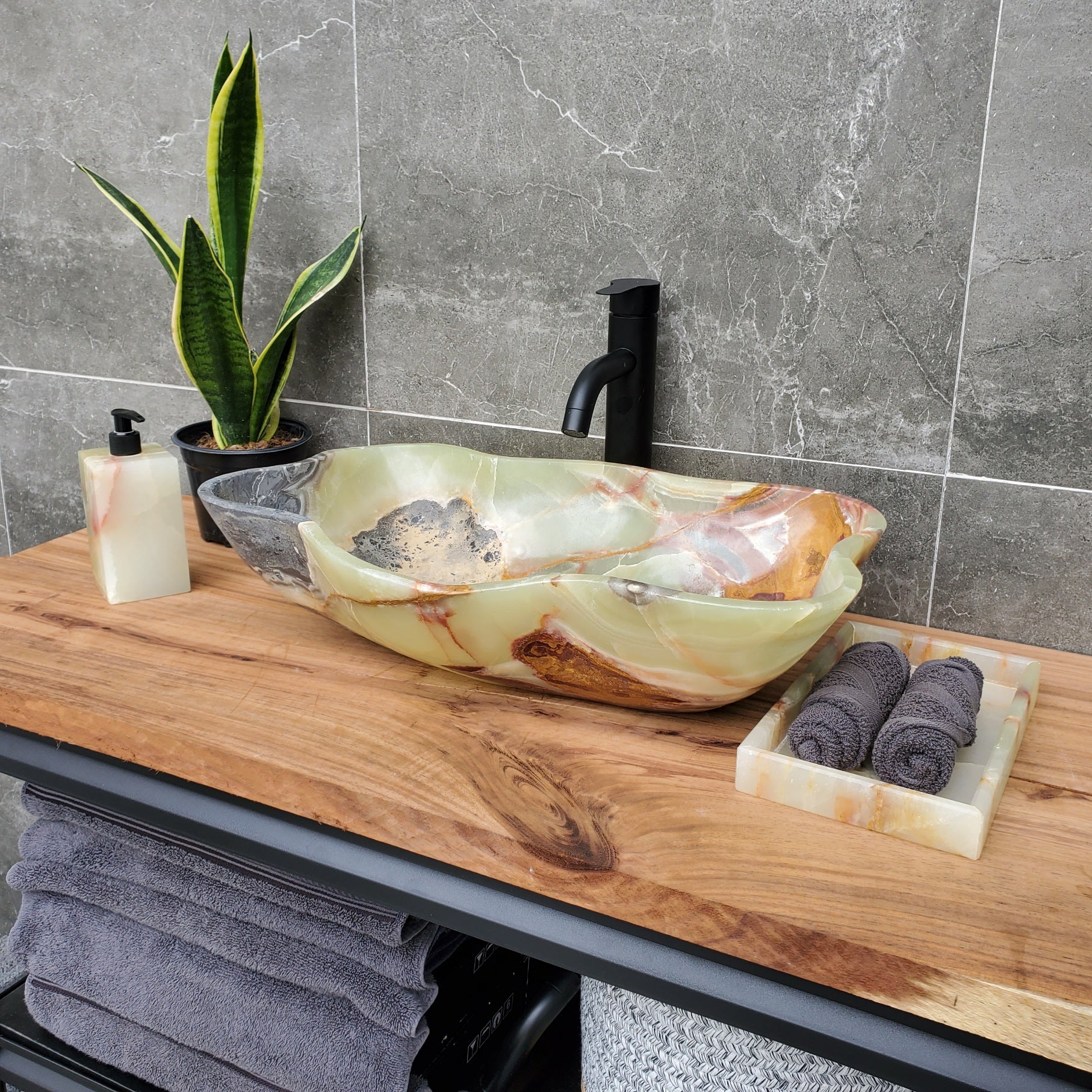 S30_30 Onyx Stone Vessel Bathroom Sink - 18.5 x 12 inch