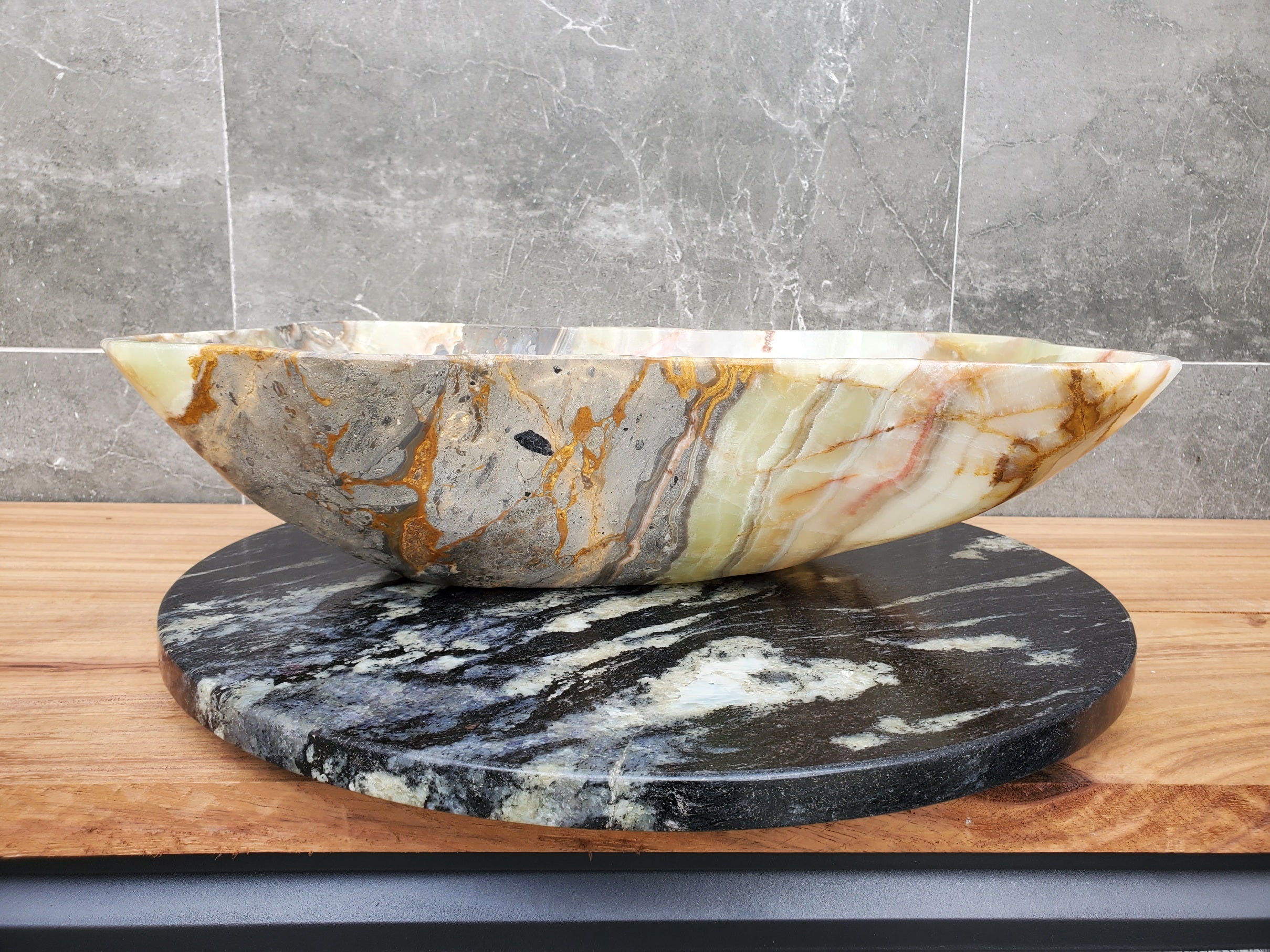 S30_32 Onyx Stone Vessel Bathroom Sink - 20.5 x 12 inch