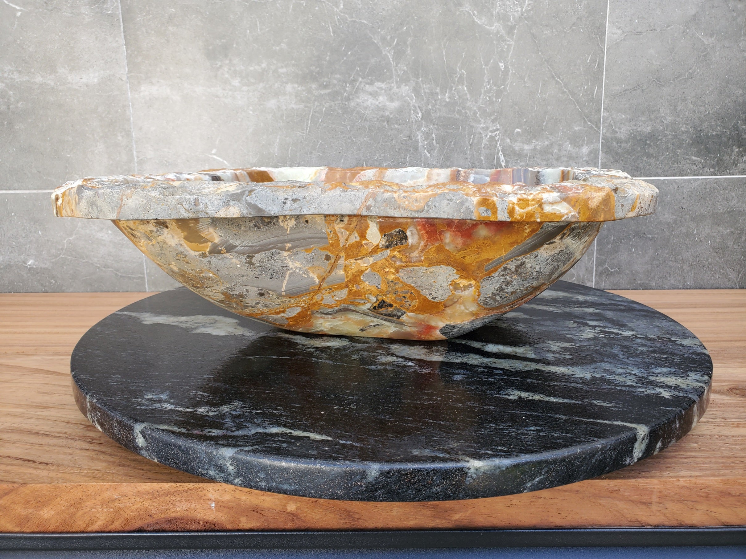 S29_15 Onyx Stone Vessel Bathroom Sink - 16 x 15.5 inch