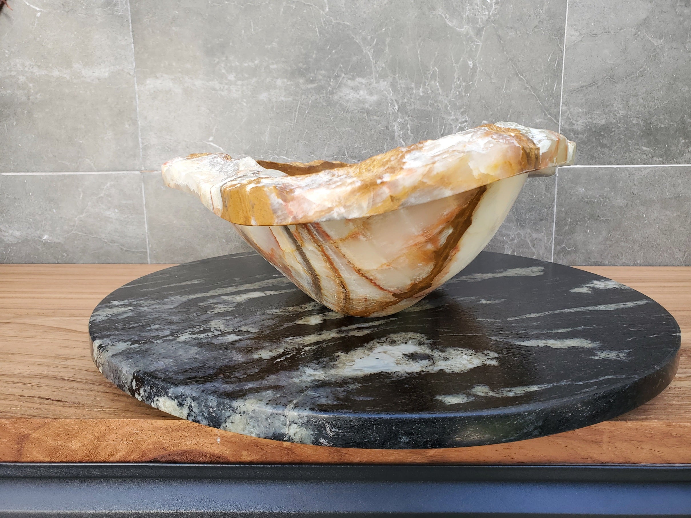 S29_16 Onyx Stone Vessel Bathroom Sink - 20.5 x 14 inch
