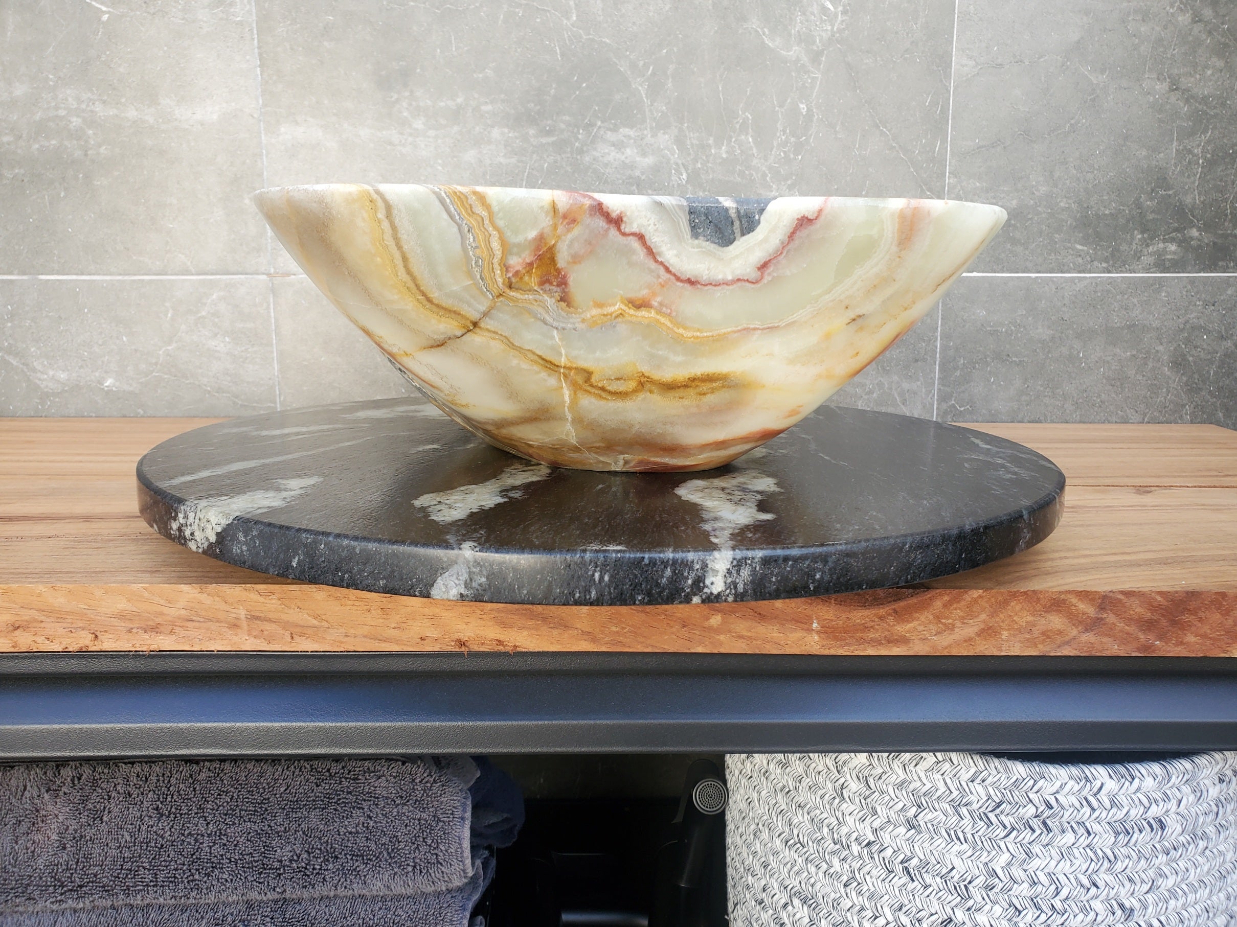 S30_18 Onyx Stone Vessel Bathroom Sink - 19 x 14 inch