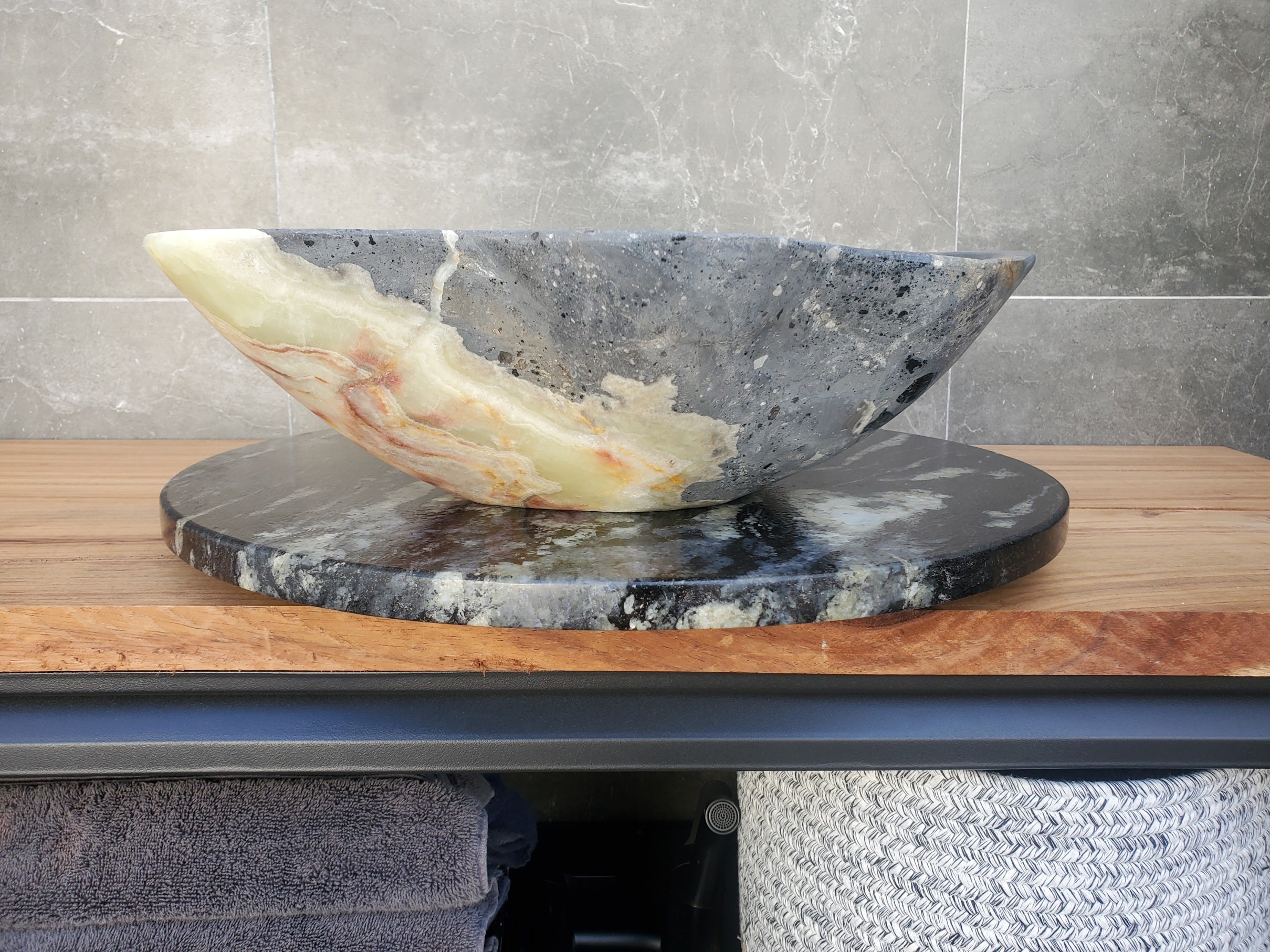 S30_18 Onyx Stone Vessel Bathroom Sink - 19 x 14 inch