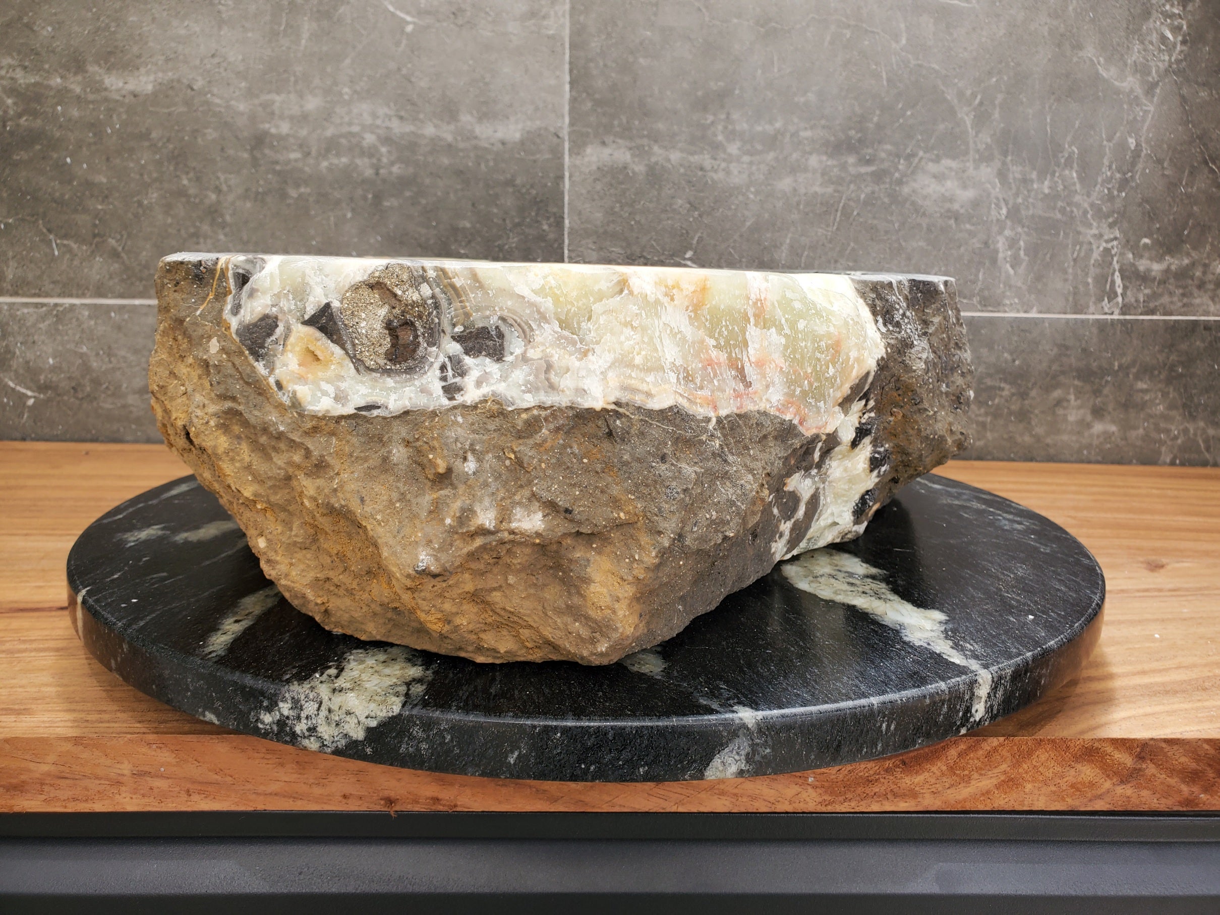 S30_38 Onyx Stone Vessel Bathroom Sink - 17 x 14.5 inch