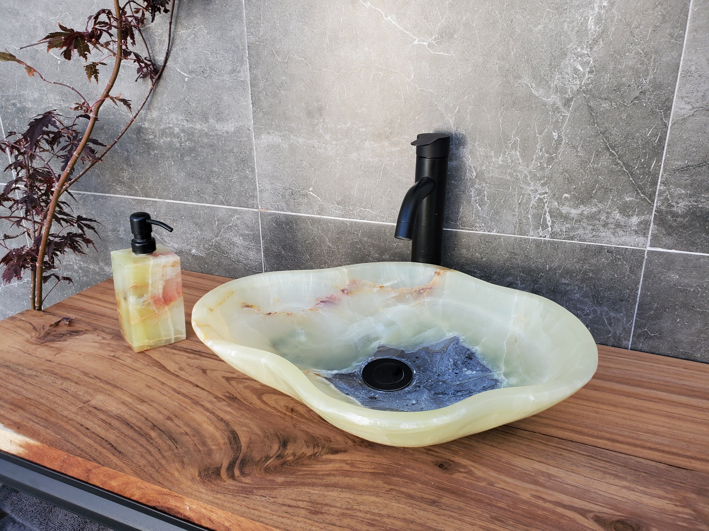 S30_02 Onyx Stone Vessel Bathroom Sink - 18.5 x 14 inch