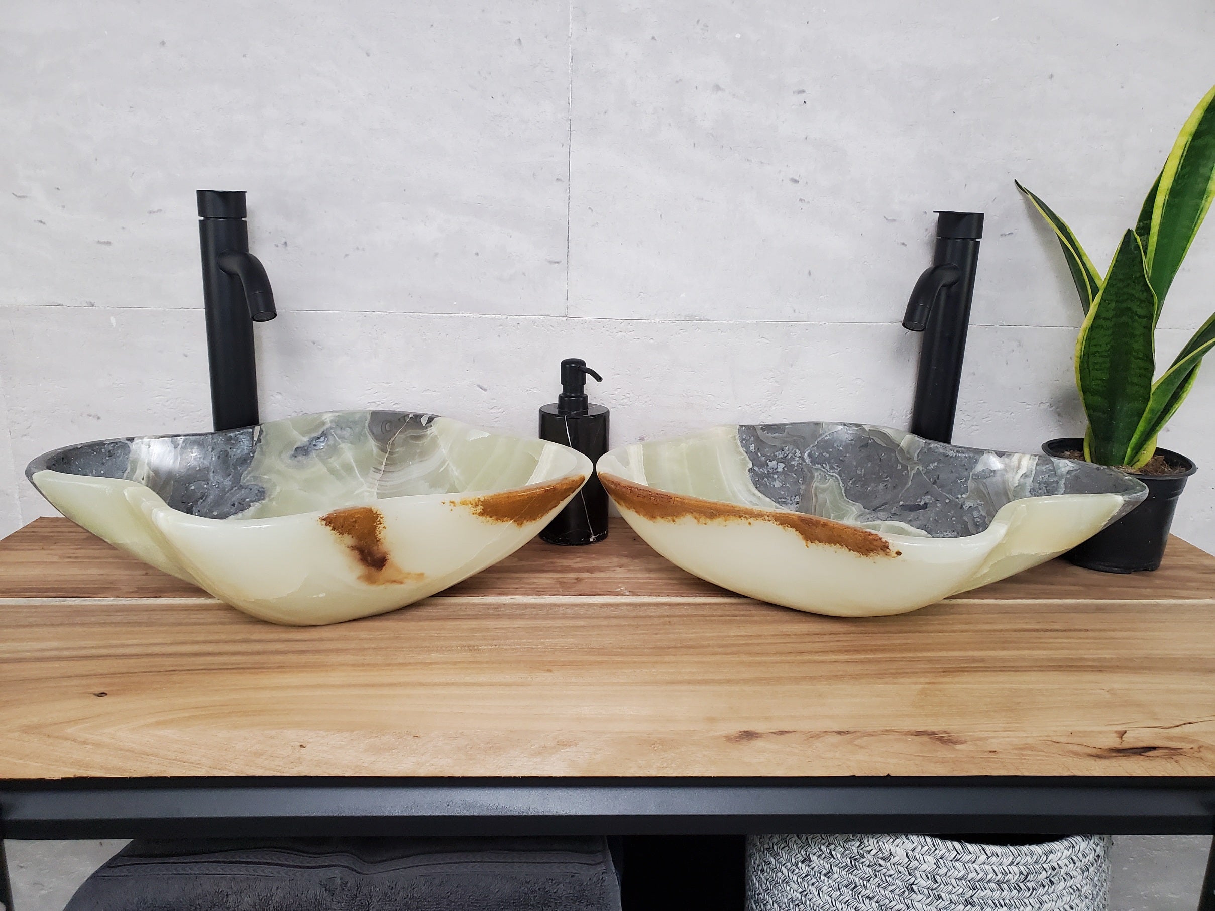 SET1037 Onyx Stone Vessel Bathroom Sink (Set of Two)
