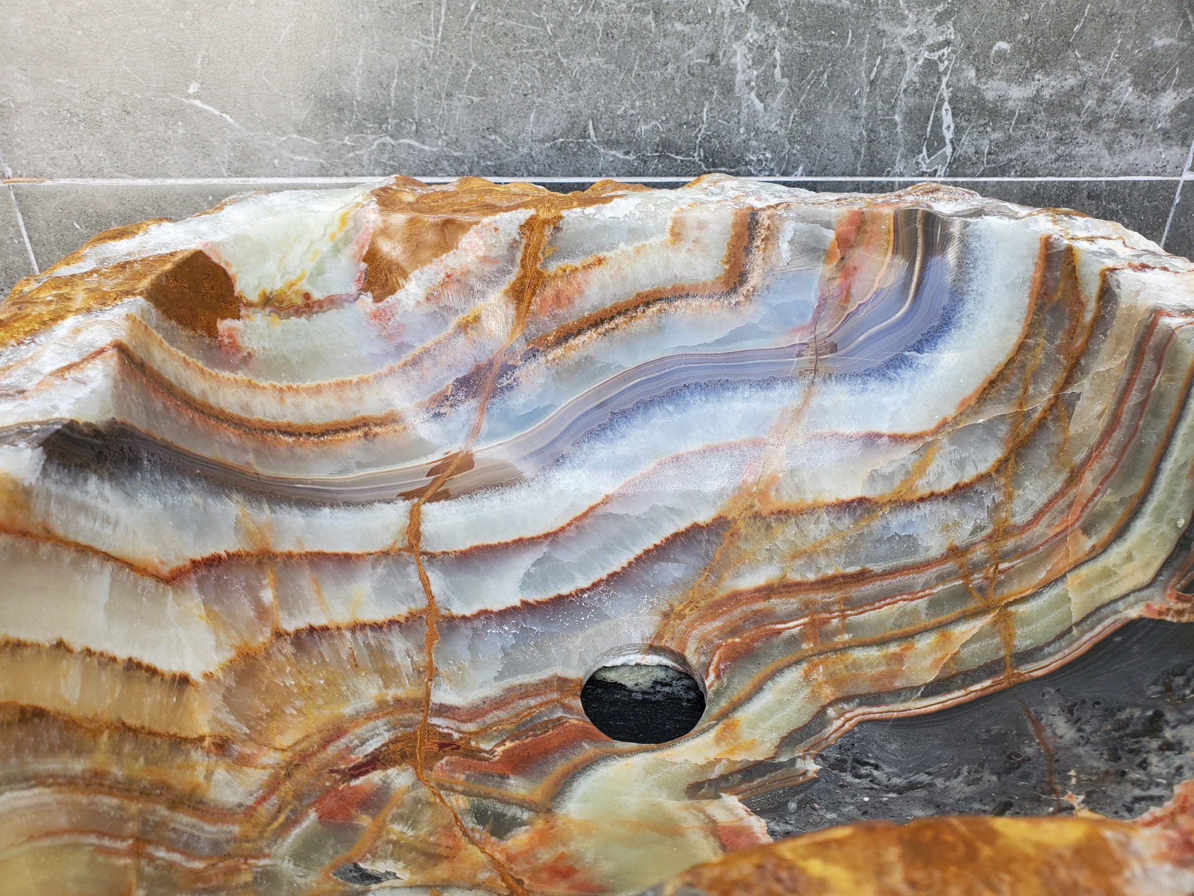 S29_15 Onyx Stone Vessel Bathroom Sink - 16 x 15.5 inch
