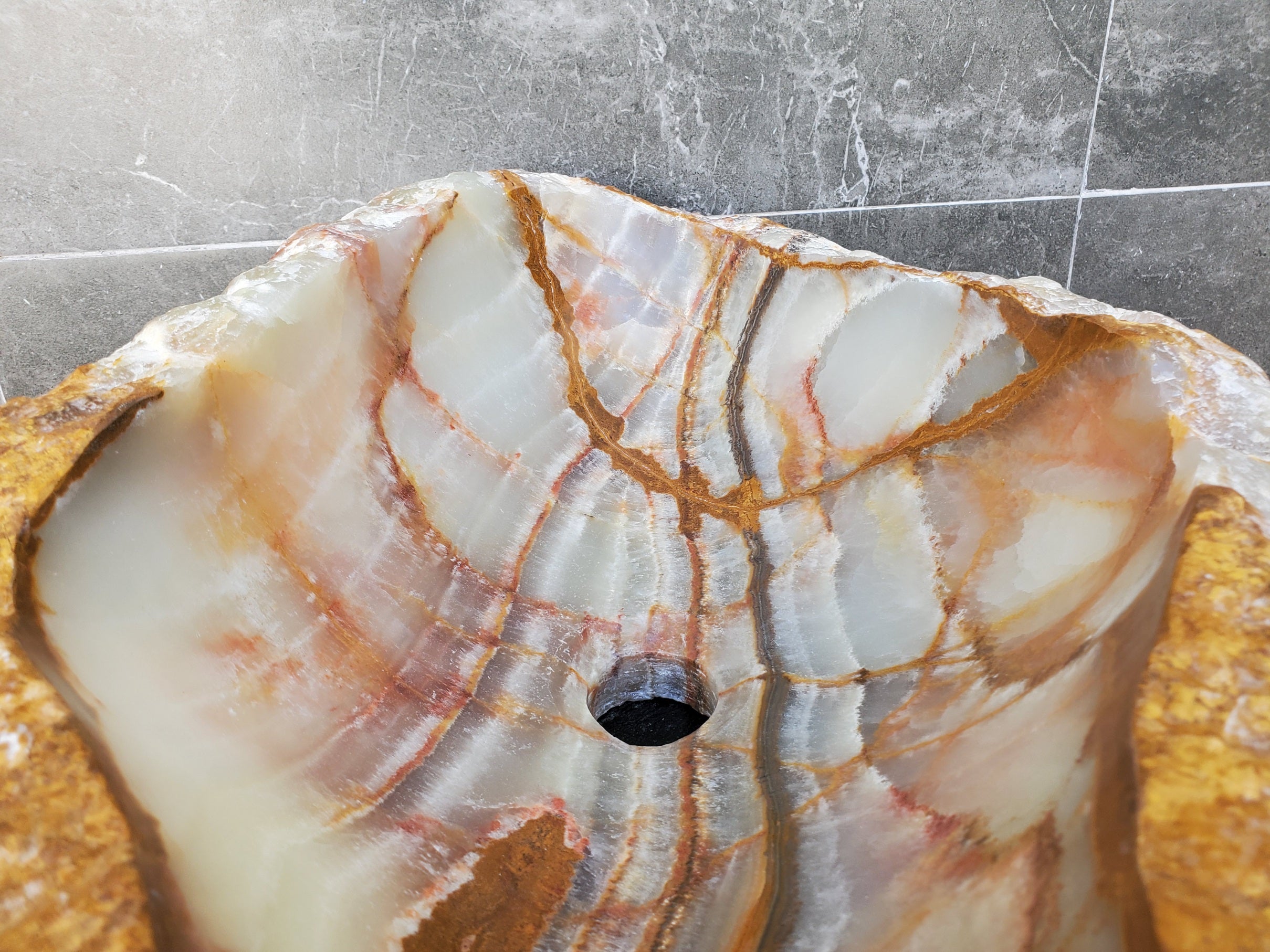 S29_16 Onyx Stone Vessel Bathroom Sink - 20.5 x 14 inch