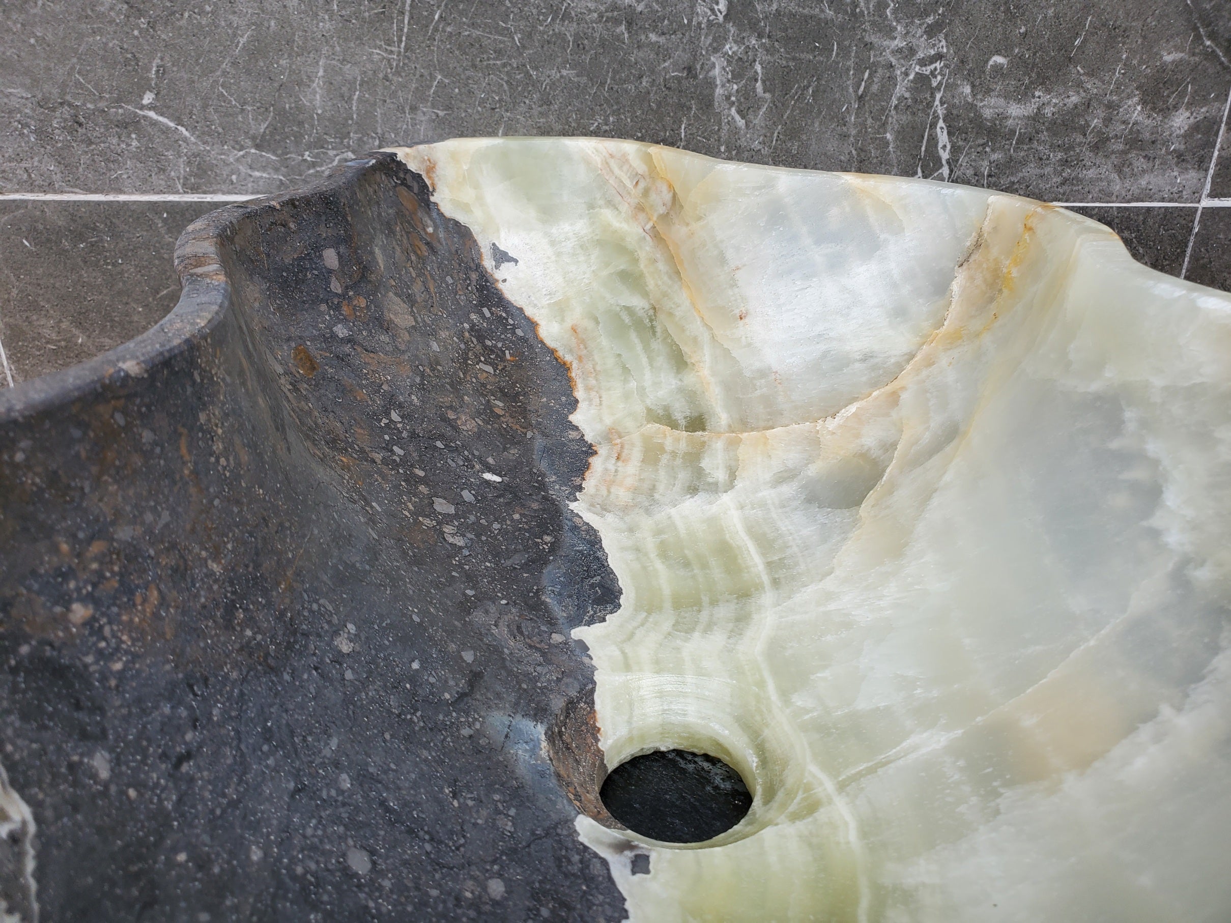 S30_16 Onyx Stone Vessel Bathroom Sink - 20 x 12 inch