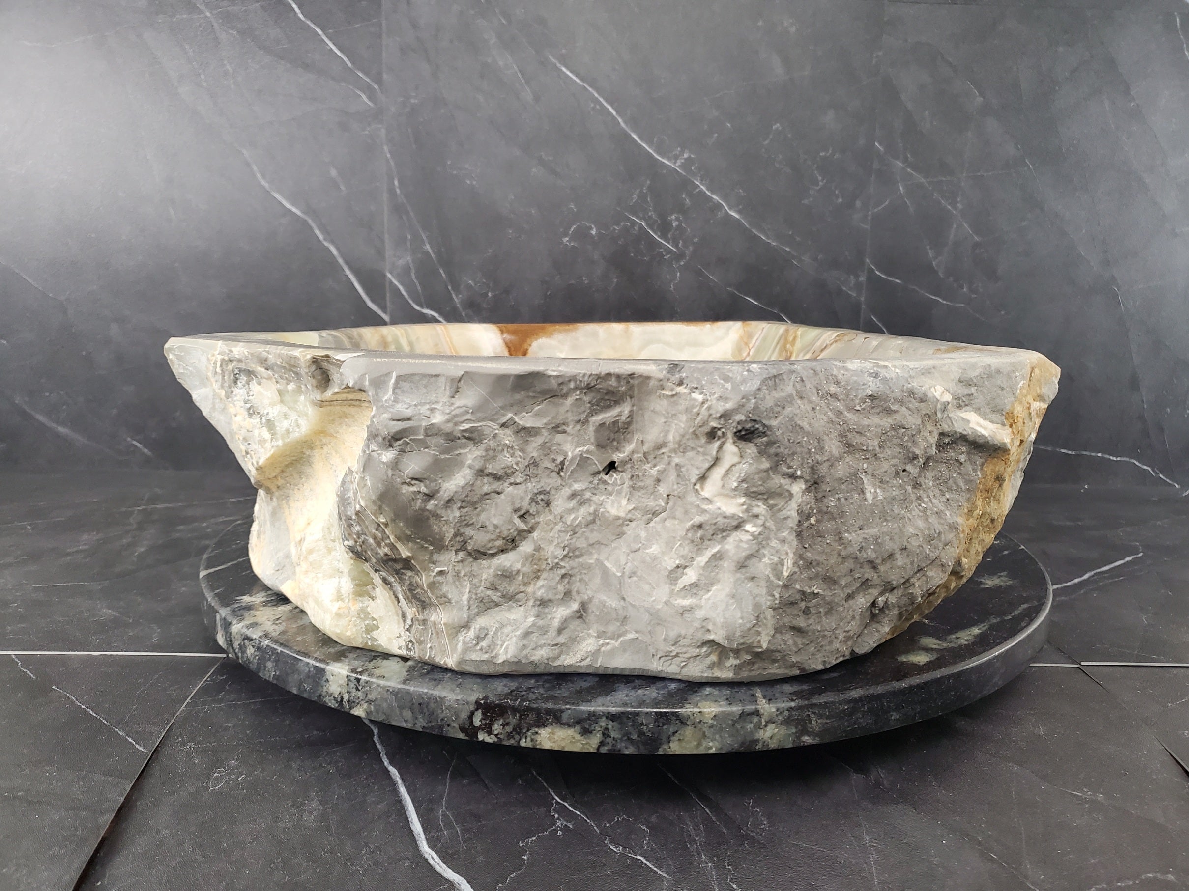 S25_12 Green Onyx Stone Vessel Bathroom Sink - 18 x 17 inch