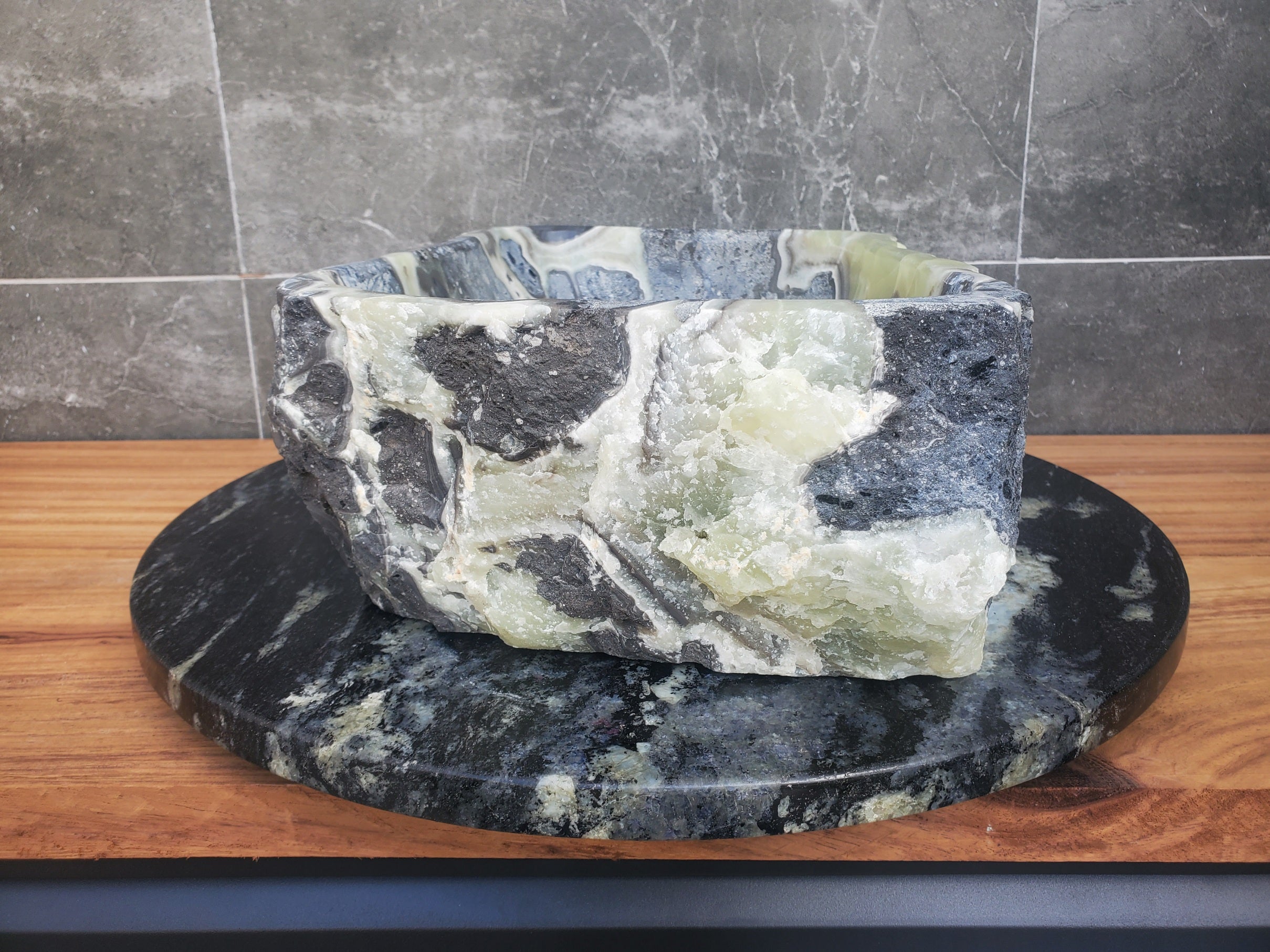 S30_21 Onyx Stone Vessel Bathroom Sink - 16.5 x 11 inch
