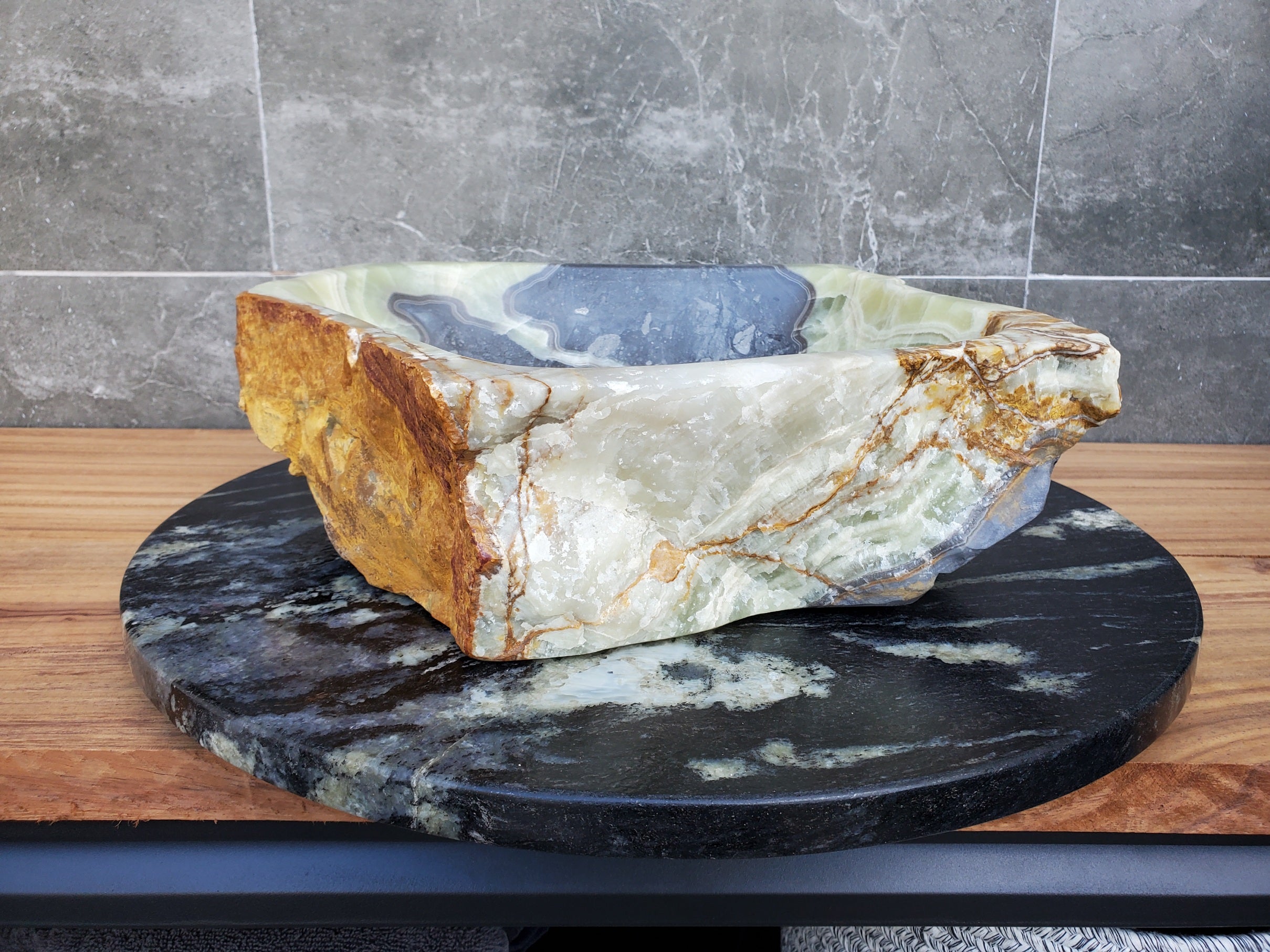 S30_19 Onyx Stone Vessel Bathroom Sink - 14 x 14 inch