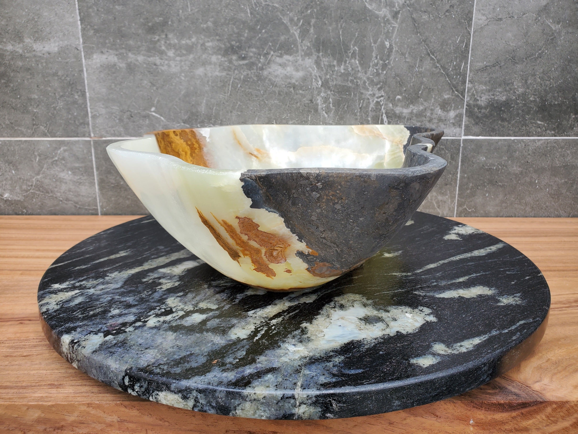 S30_17 Onyx Stone Vessel Bathroom Sink - 17 x 12 inch