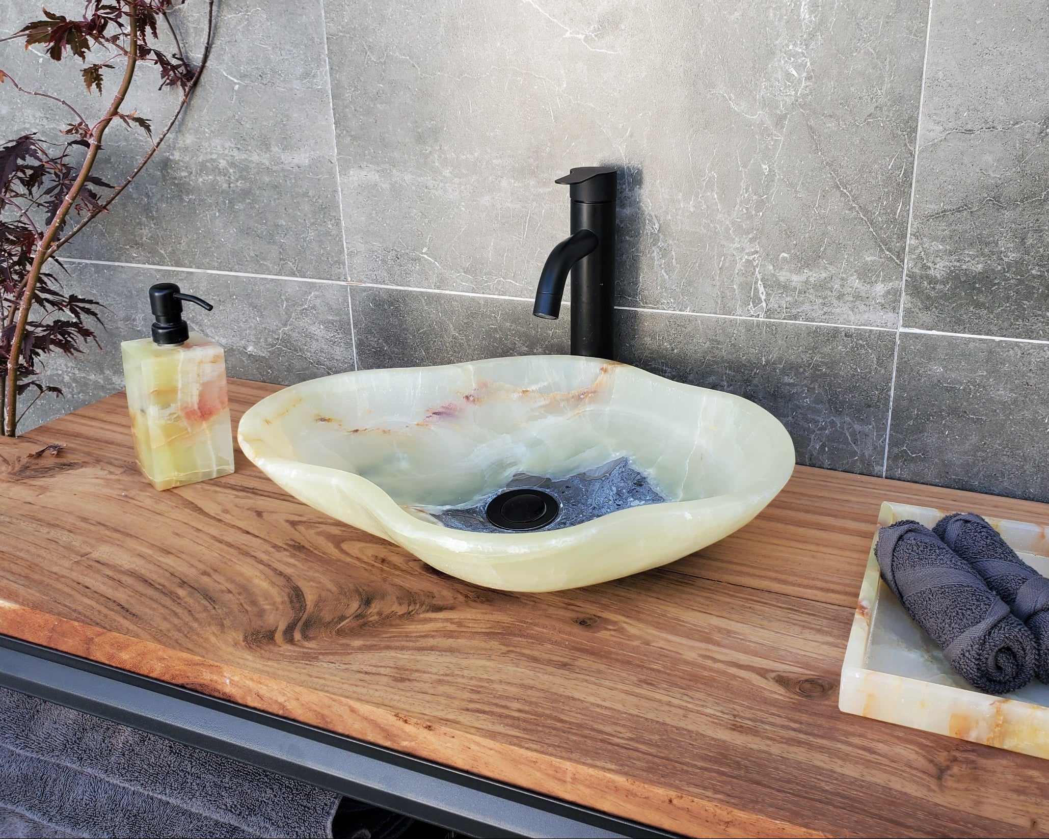 S30_02 Onyx Stone Vessel Bathroom Sink - 18.5 x 14 inch