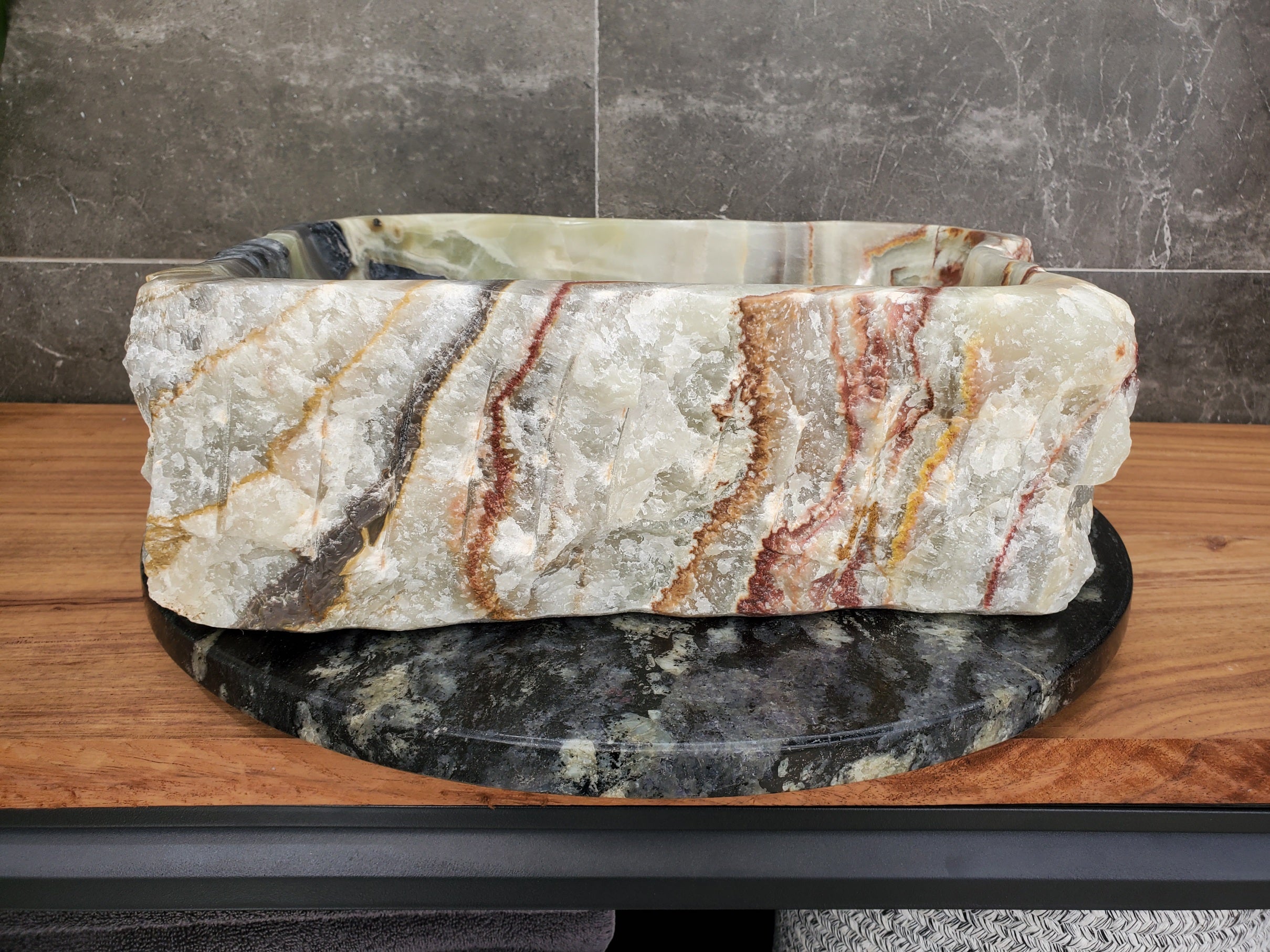 S31_13 Onyx Stone Vessel Bathroom Sink - 17.5 x 14.5 inch