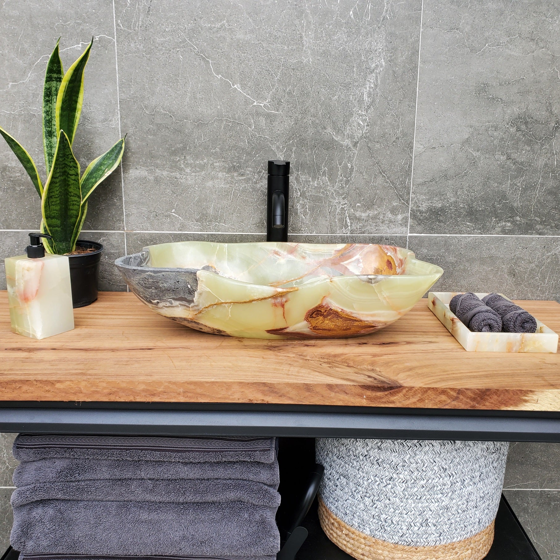 S30_30 Onyx Stone Vessel Bathroom Sink - 18.5 x 12 inch