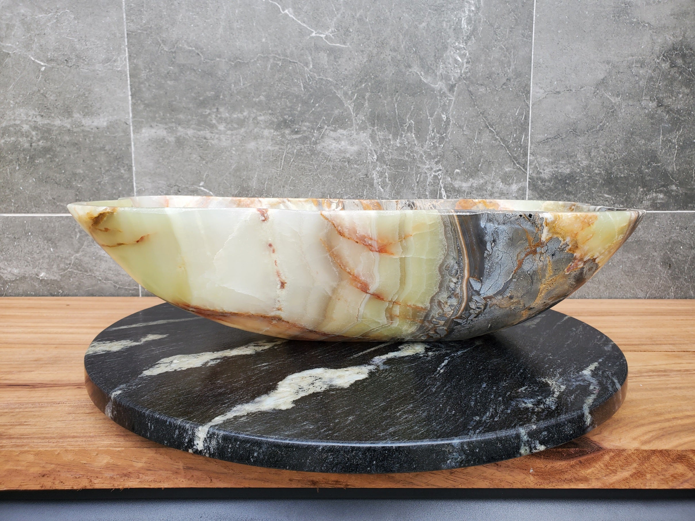 S30_32 Onyx Stone Vessel Bathroom Sink - 20.5 x 12 inch