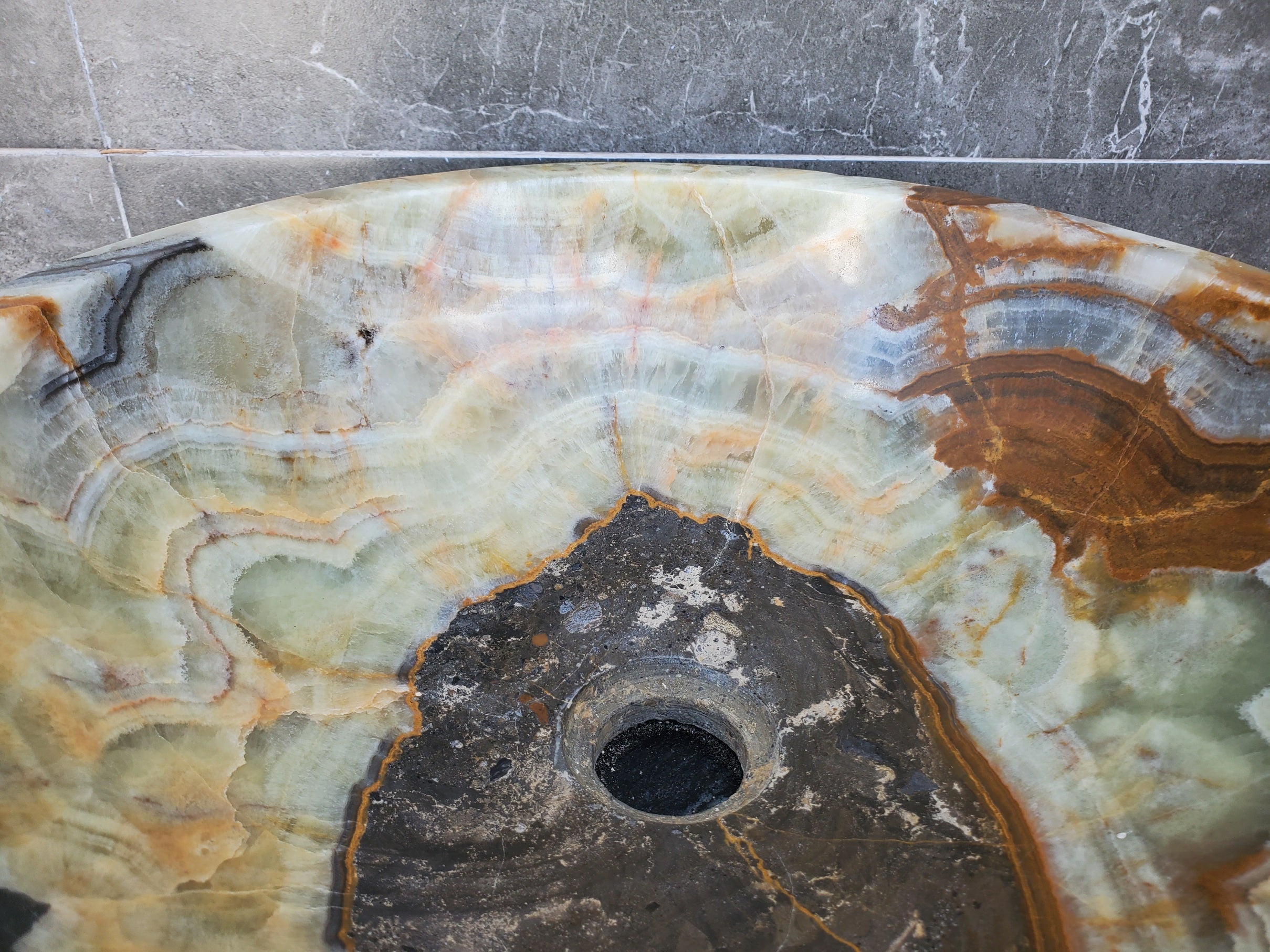S29_28 Onyx Stone Vessel Bathroom Sink - 15 x 15 inch