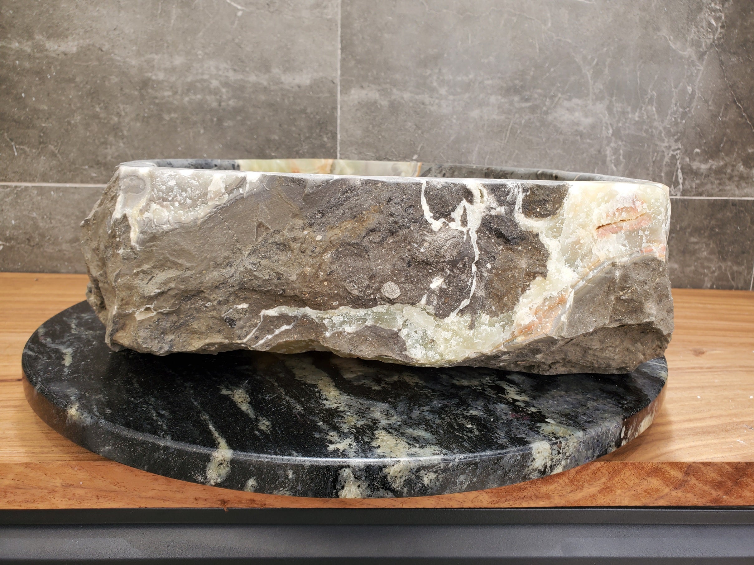 S30_38 Onyx Stone Vessel Bathroom Sink - 17 x 14.5 inch