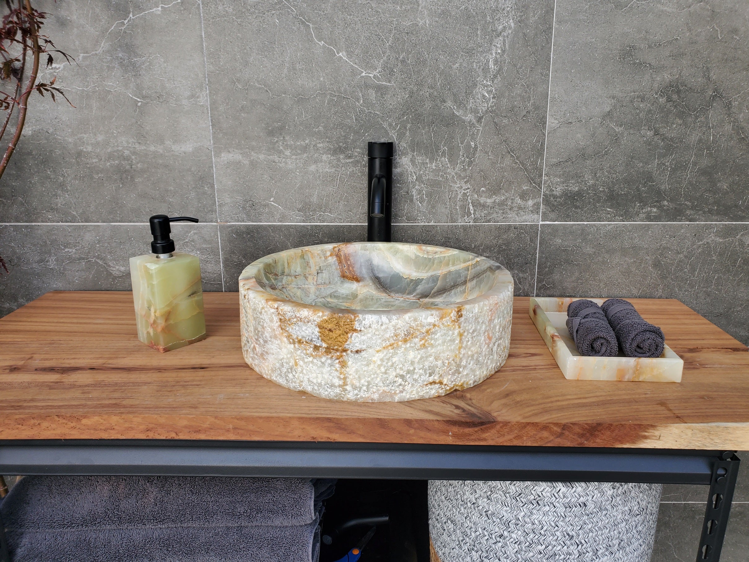 S29_29 Onyx Stone Vessel Bathroom Sink