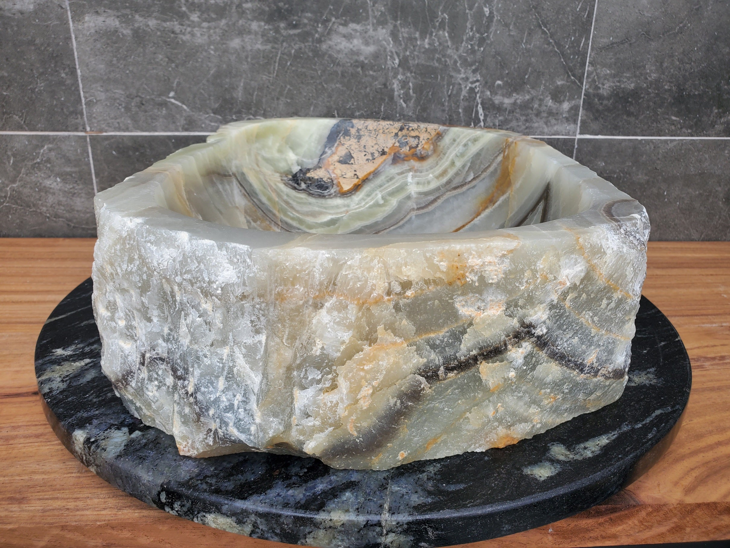 S29_33 Onyx Stone Vessel Bathroom Sink - 18 x 12.5 inch