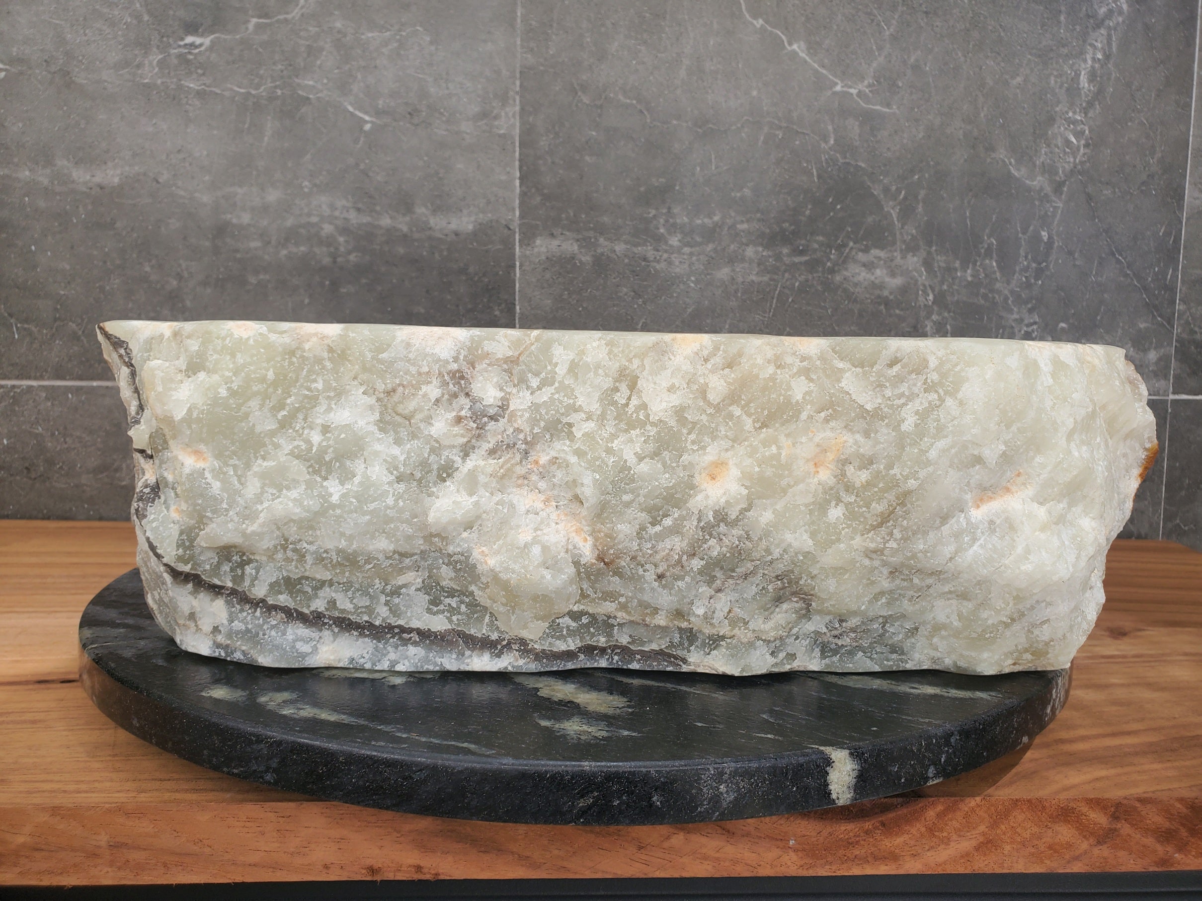 S30_34 Onyx Stone Vessel Bathroom Sink - 17.5 x 16.5 inch