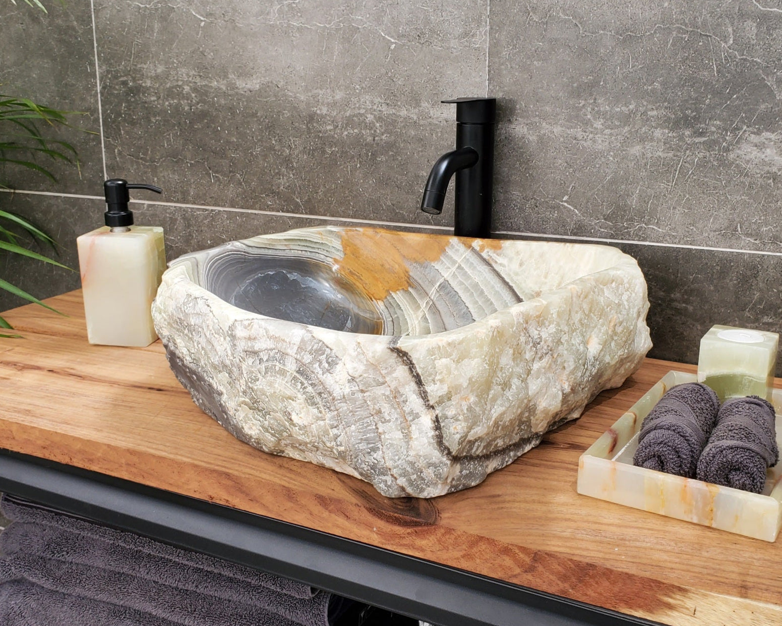 S30_34 Onyx Stone Vessel Bathroom Sink