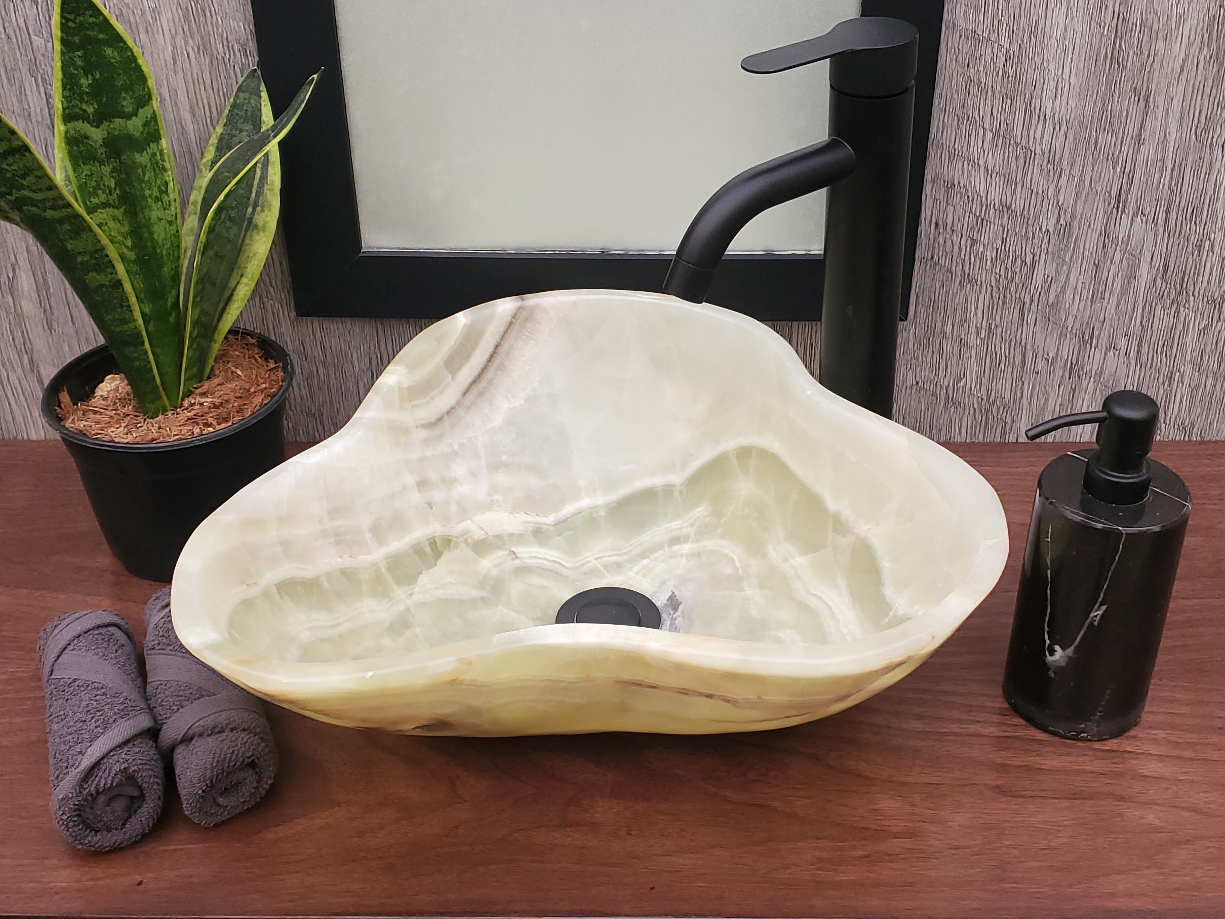 S23_17 Green and Beige Onyx Stone Vessel Bathroom Sink