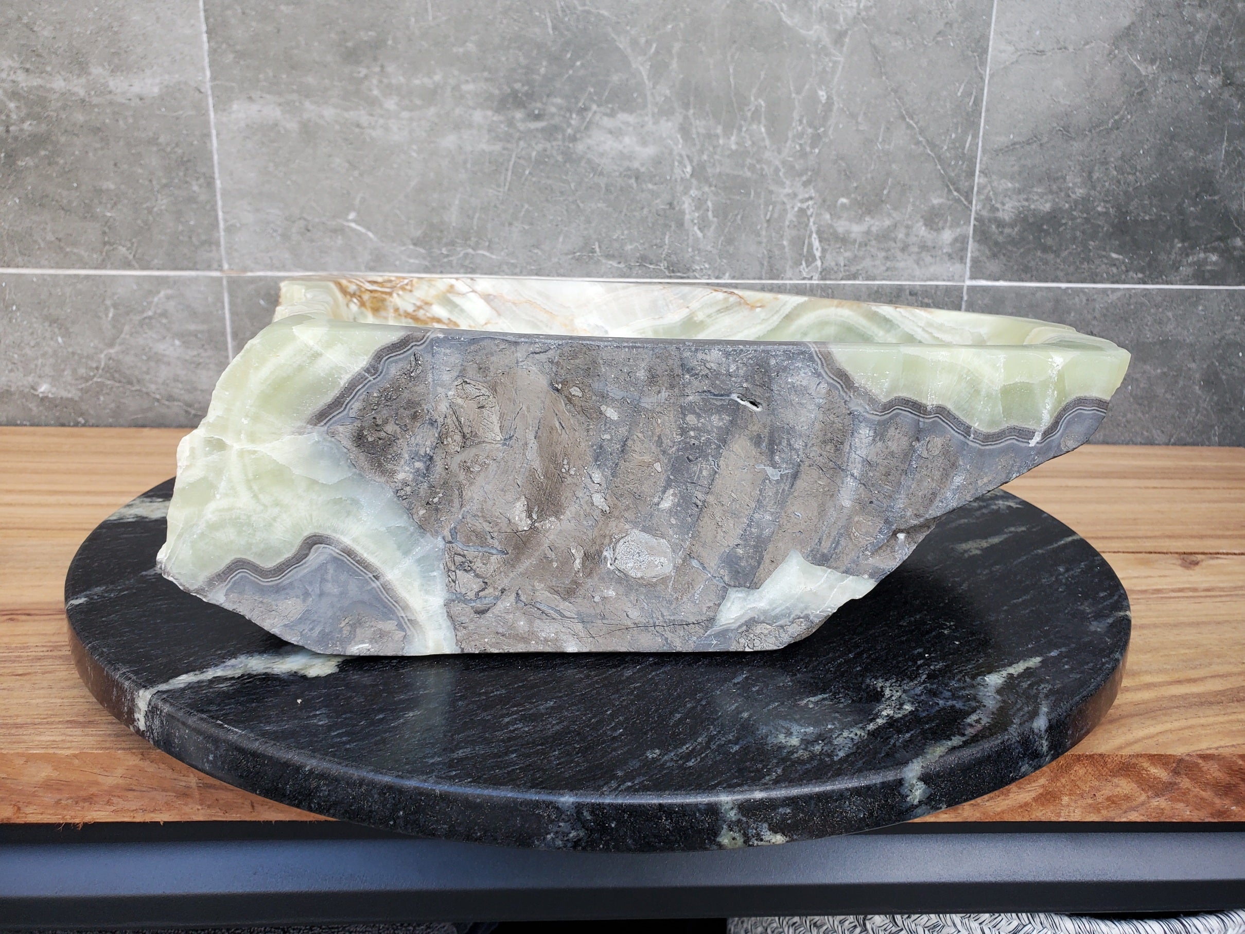 S30_19 Onyx Stone Vessel Bathroom Sink - 14 x 14 inch