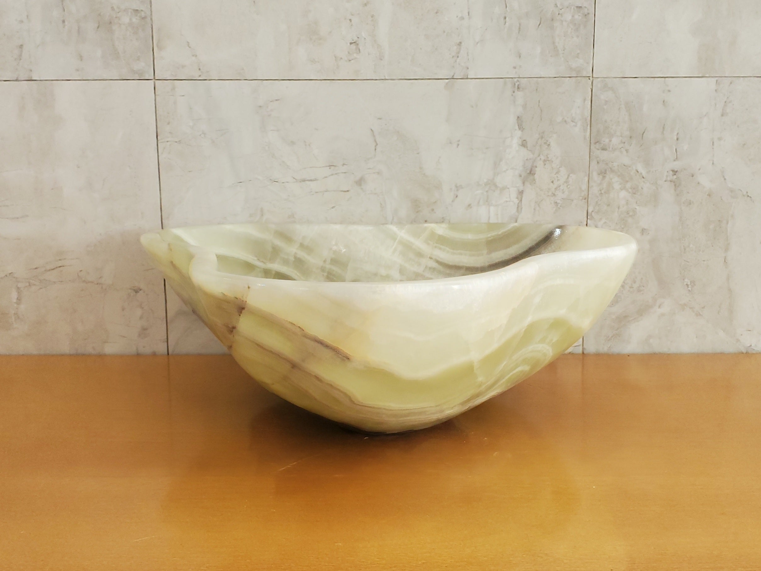 S23_17 Green and Beige Onyx Stone Vessel Bathroom Sink
