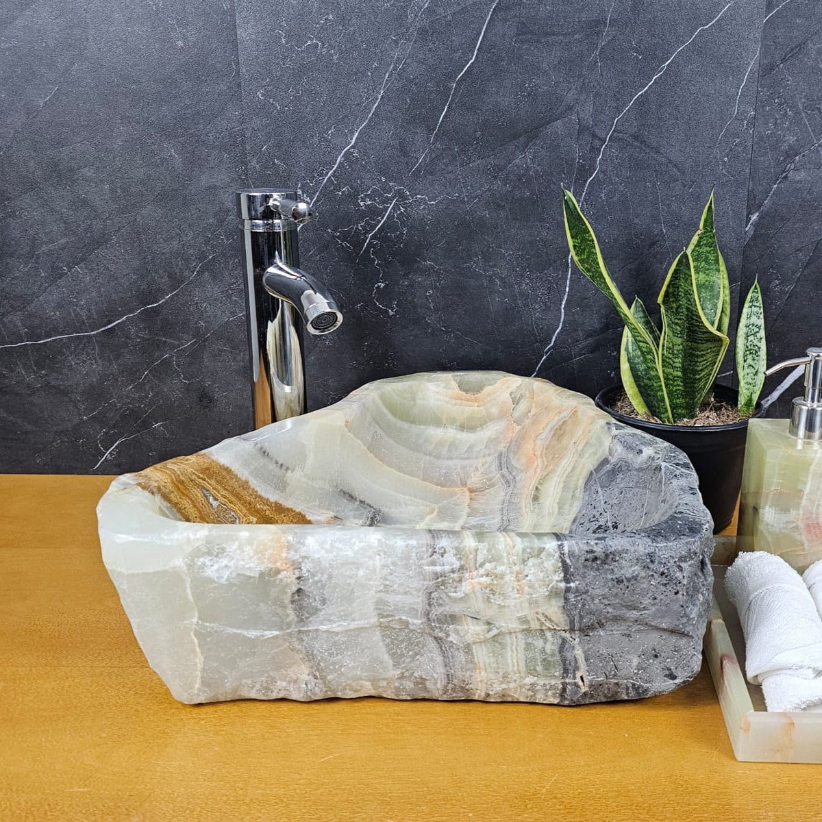 S26_12 Onyx Stone Vessel Bathroom Sink